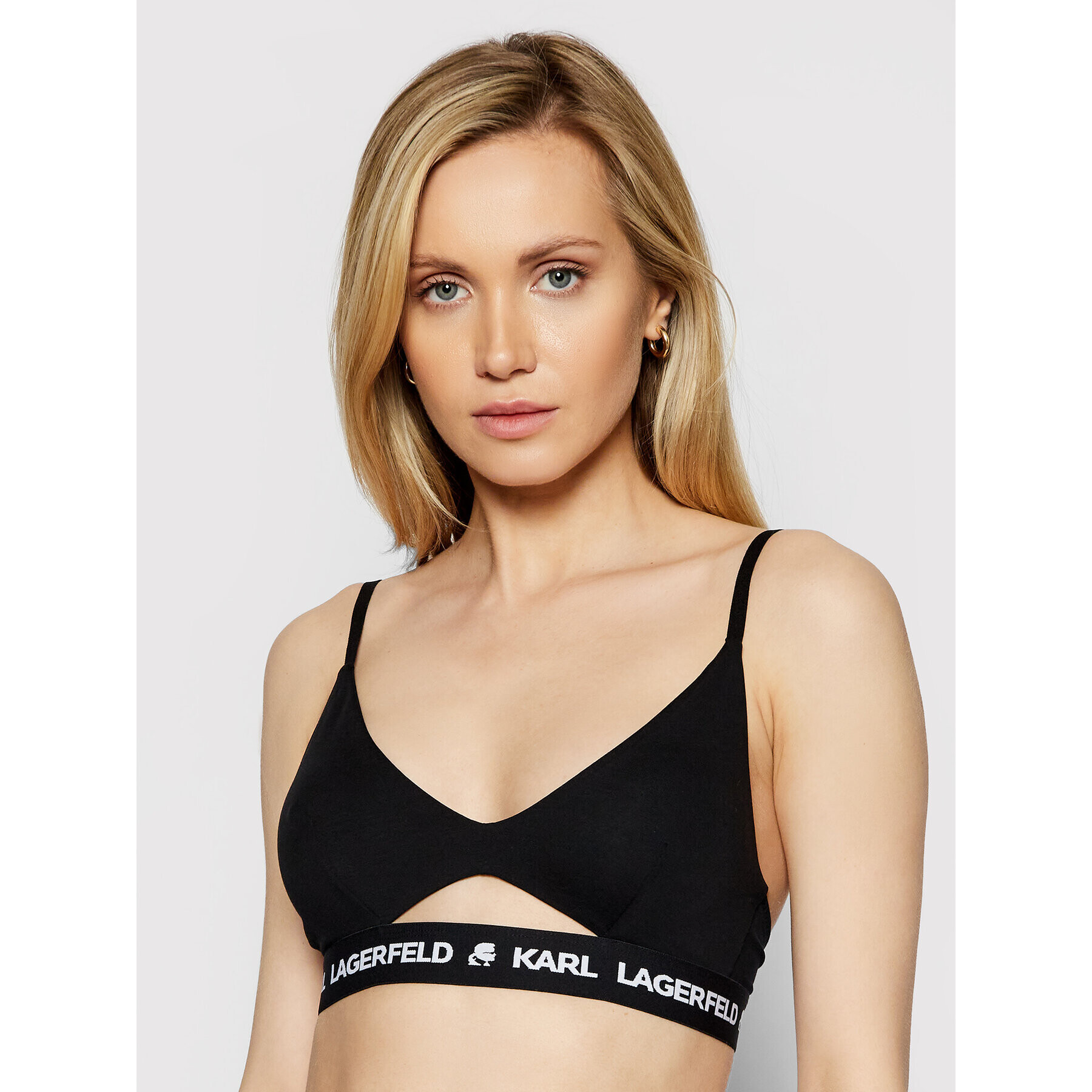 KARL LAGERFELD Bralette melltartó Peephole Logo 211W2101 Fekete - Pepit.hu