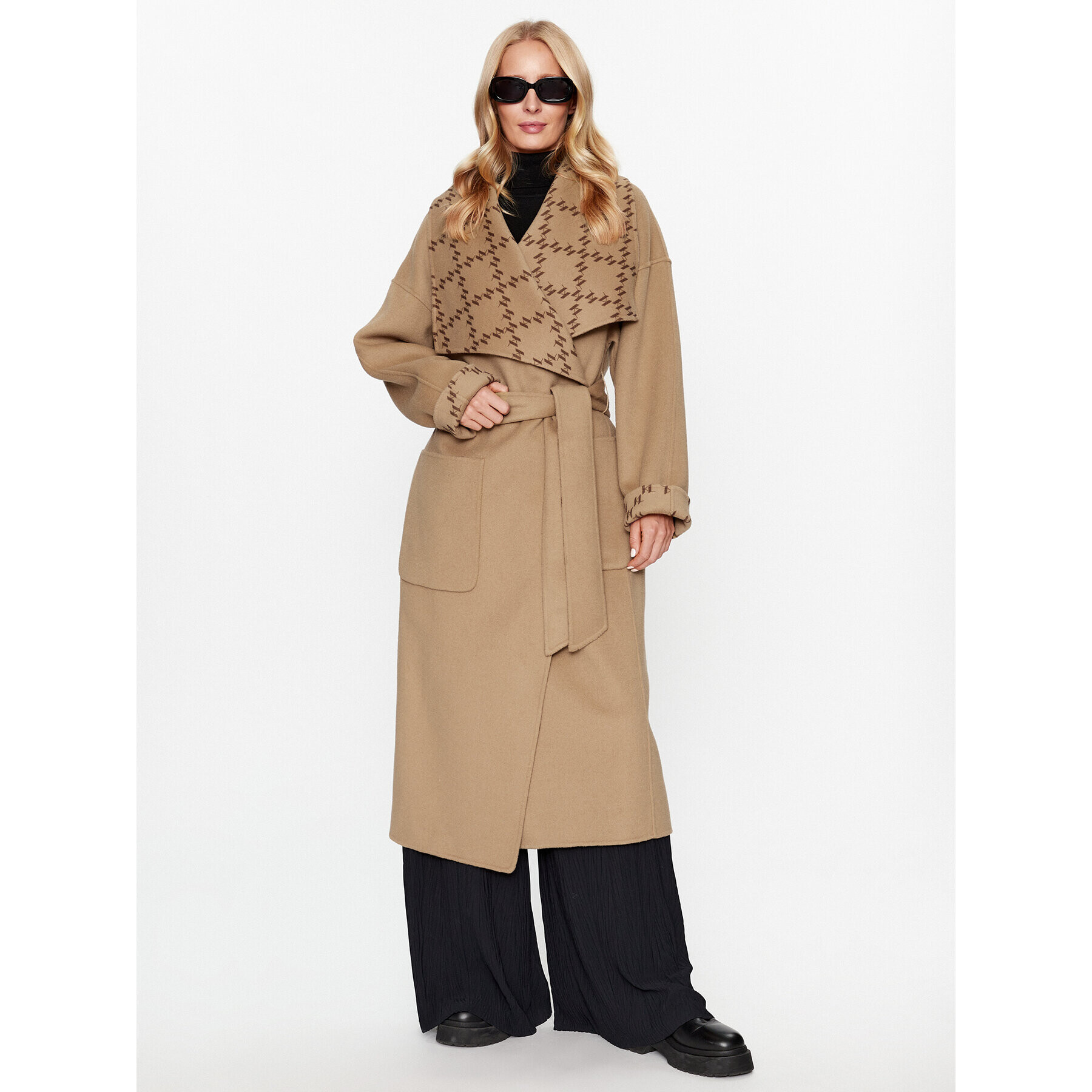 KARL LAGERFELD Gyapjú kabát Shearling Mix 236W1501 Bézs Regular Fit - Pepit.hu