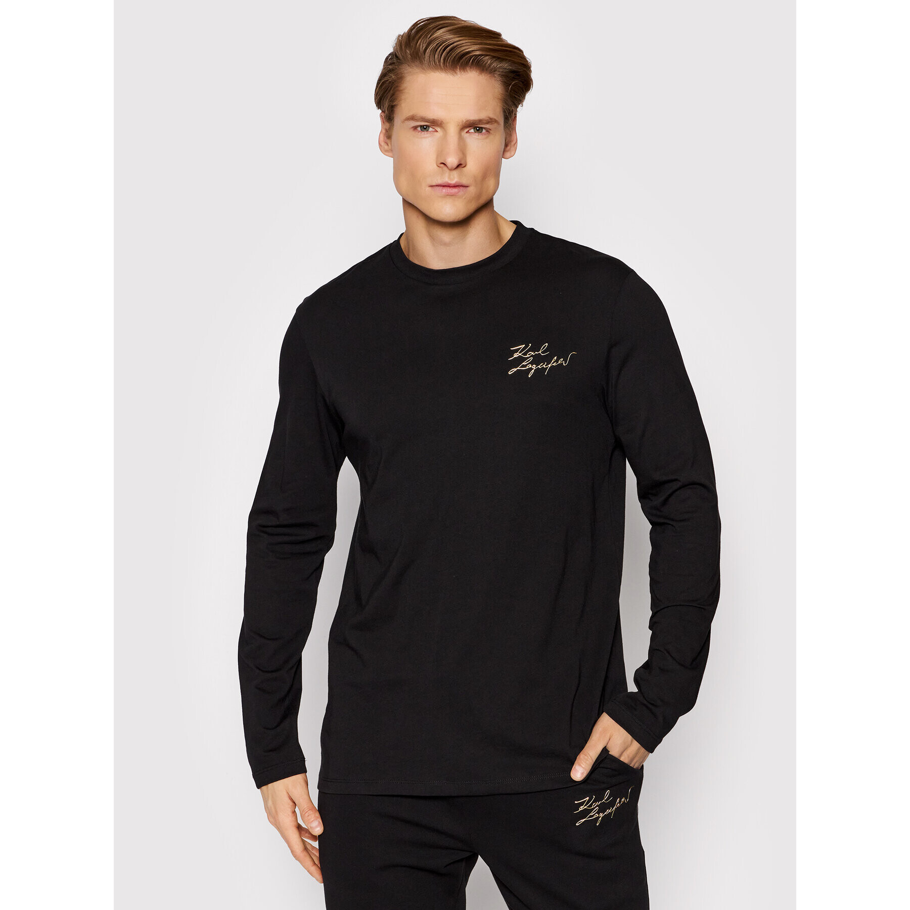 KARL LAGERFELD Hosszú ujjú Crewneck 755403 521224 Fekete Regular Fit - Pepit.hu