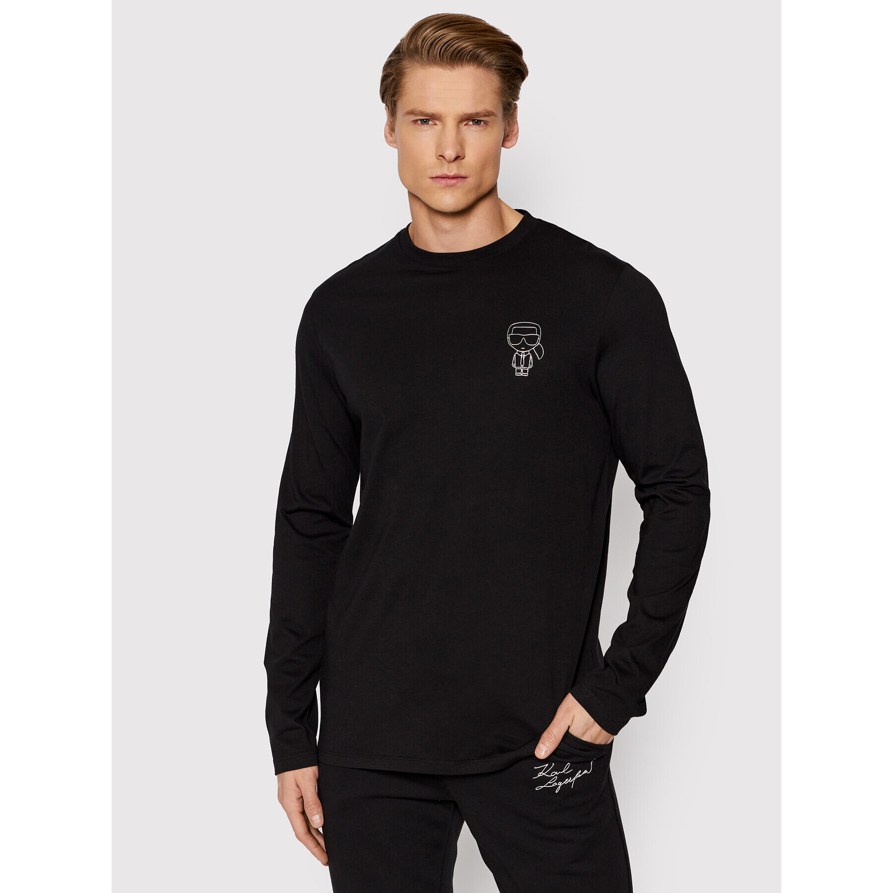 KARL LAGERFELD Hosszú ujjú Crewneck 755404 521224 Fekete Regular Fit - Pepit.hu