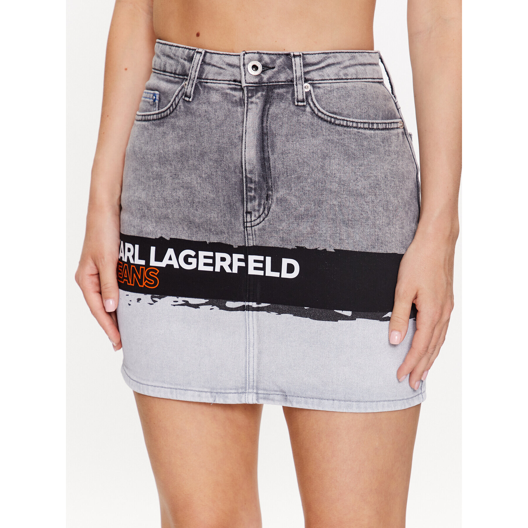 Karl Lagerfeld Jeans Farmer szoknya Paint Logo 231J1200 Szürke Regular Fit - Pepit.hu