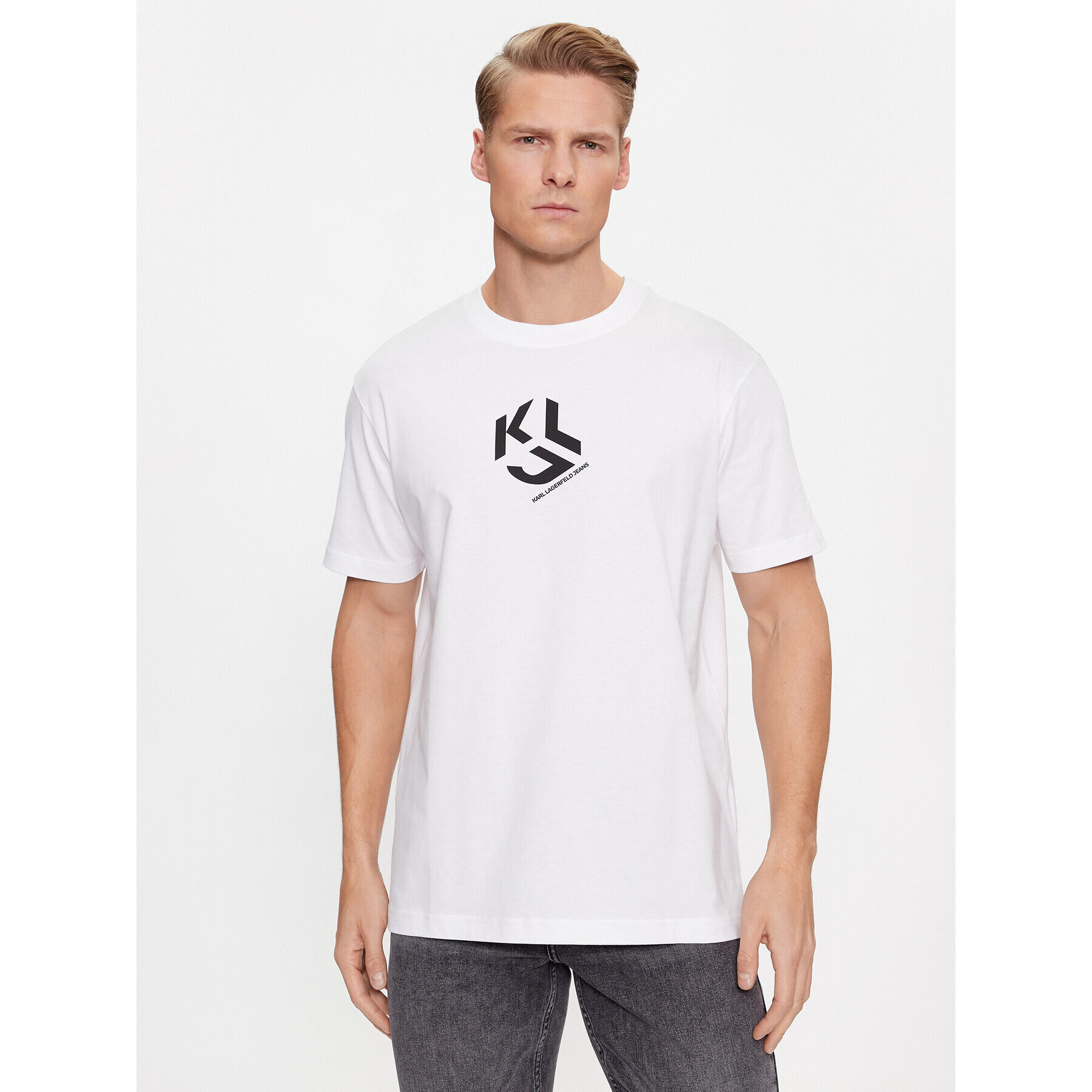 Karl Lagerfeld Jeans KARL LAGERFELD Póló Klj Regular Monogram Sslv Tee 236D1704 Fehér Regular Fit - Pepit.hu