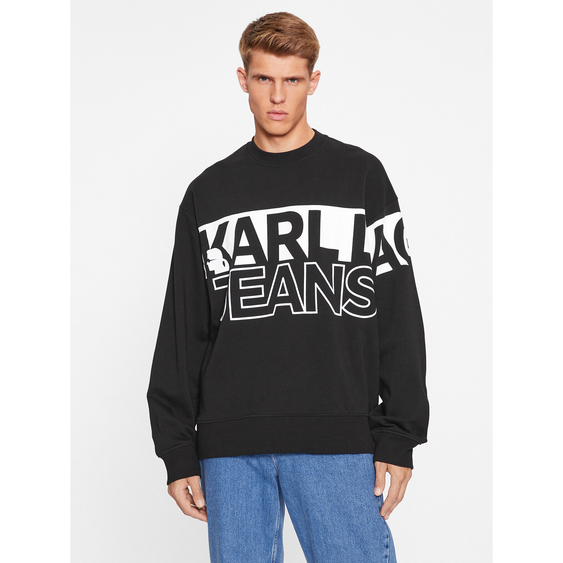 Karl Lagerfeld Jeans Pulóver 235D1800 Fekete Relaxed Fit - Pepit.hu