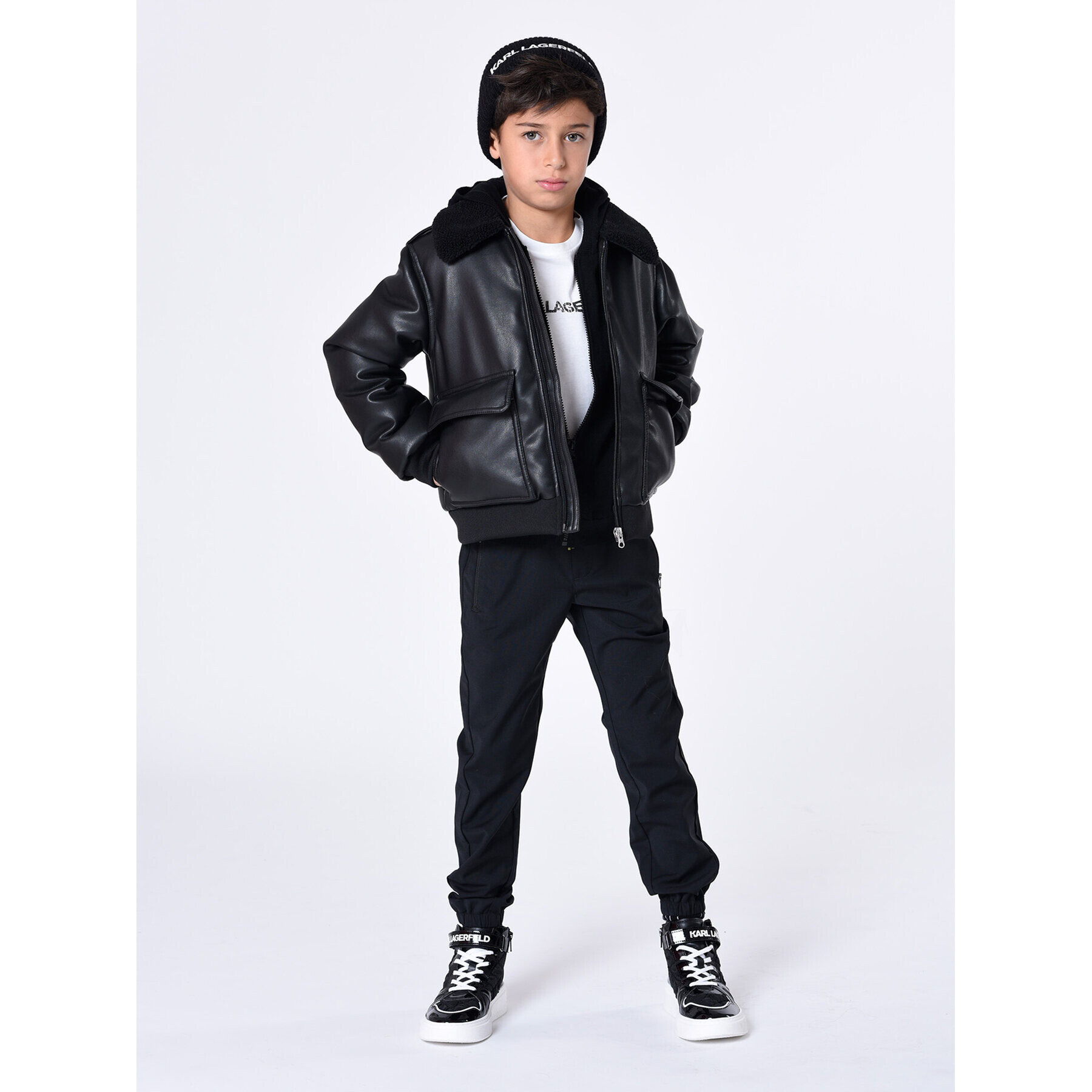 Karl Lagerfeld Kids Műbőr dzseki Z26103 S Fekete Regular Fit - Pepit.hu