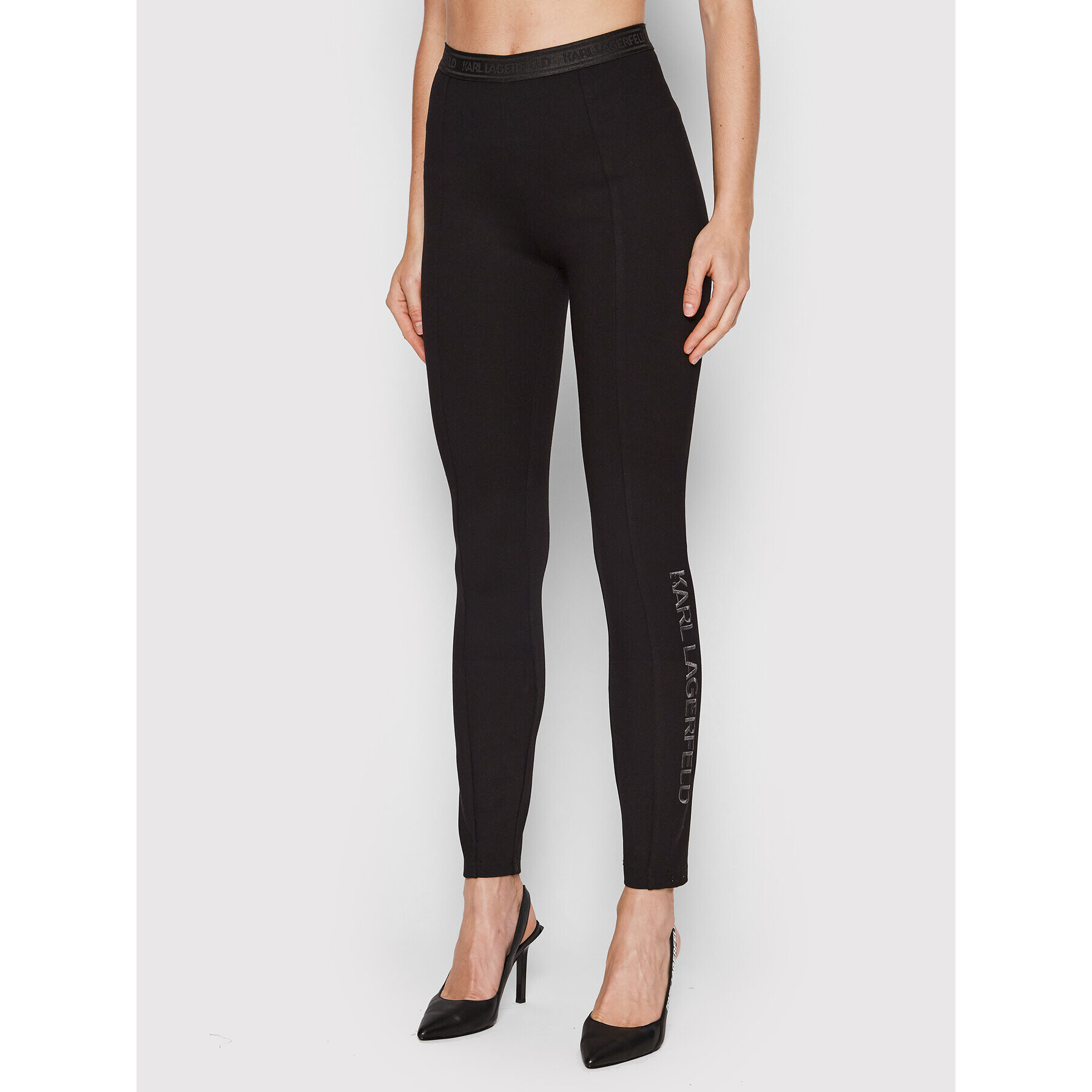 KARL LAGERFELD Leggings Punto 221W1051 Fekete Regular Fit - Pepit.hu