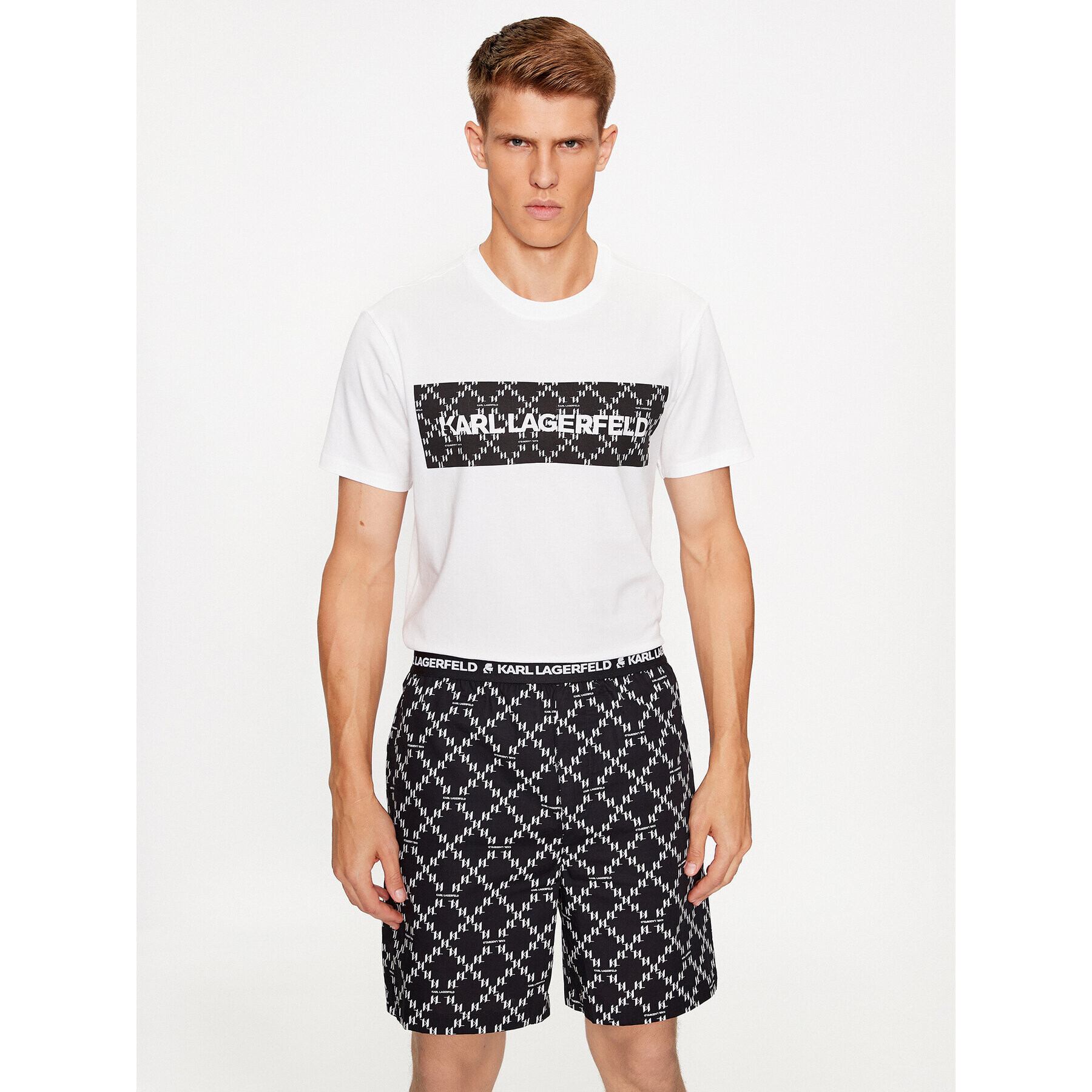 KARL LAGERFELD Pizsama Woven Monogram Short Pj Set 235M2100 Fekete Regular Fit - Pepit.hu