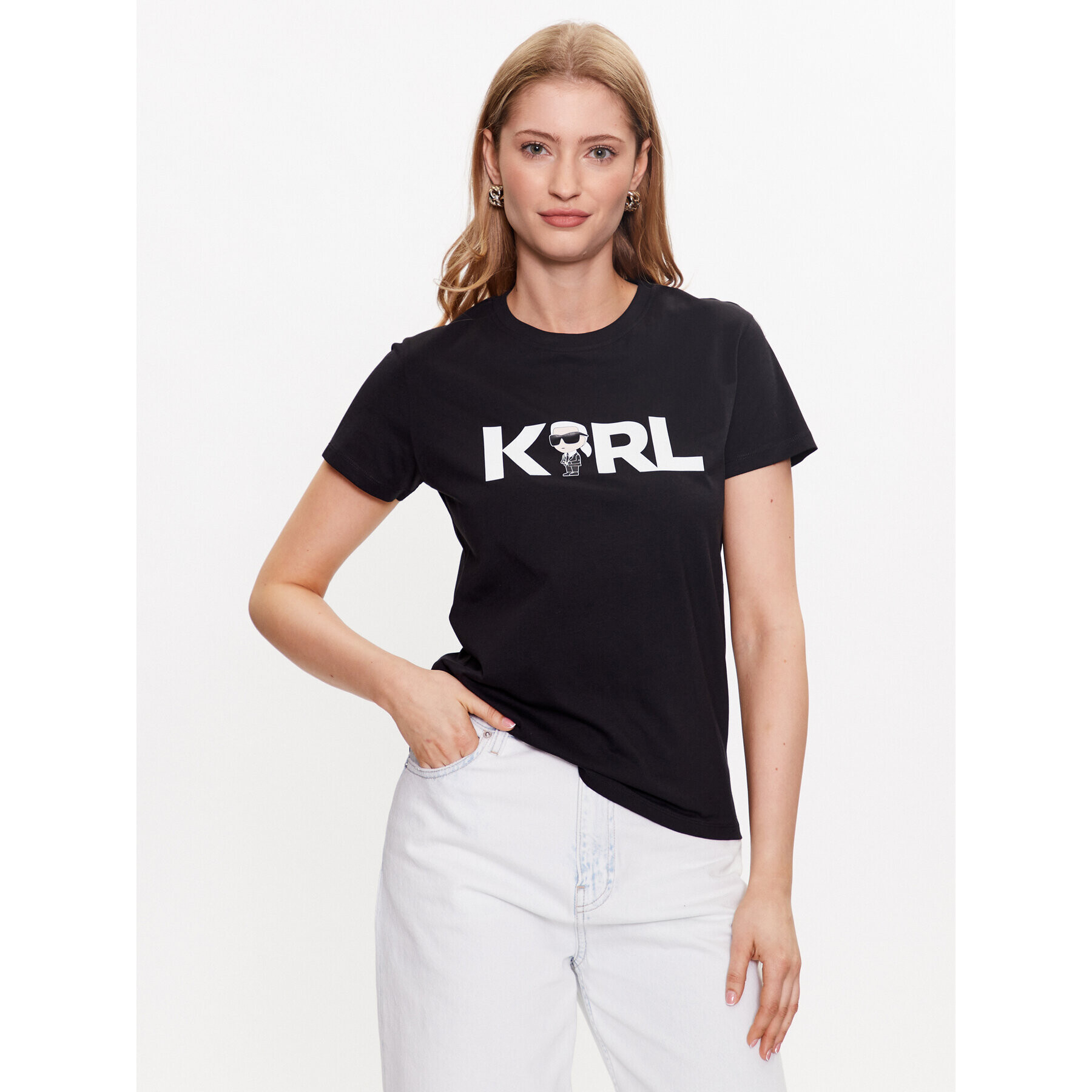 KARL LAGERFELD Póló Ikonik 2.0 Karl Logo 230W1706 Fekete Regular Fit - Pepit.hu