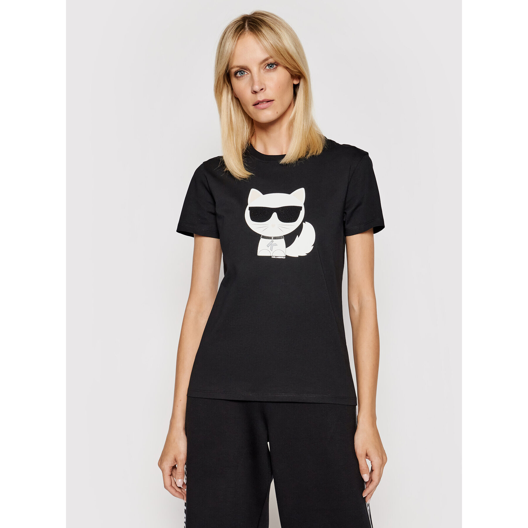 KARL LAGERFELD Póló Ikonik Choupette 210W1723 Fekete Regular Fit - Pepit.hu