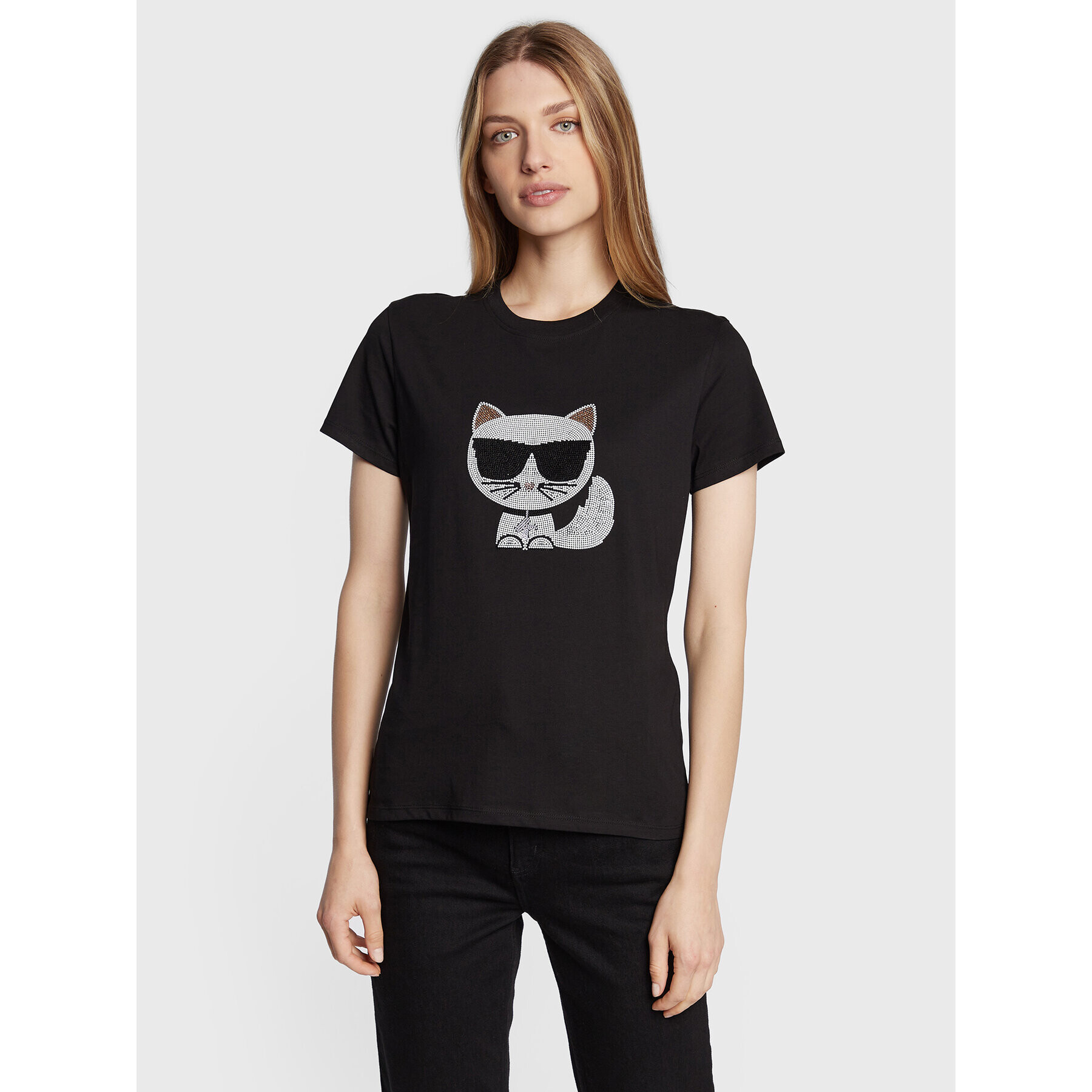 KARL LAGERFELD Póló Ikonik Choupette 216W1732 Fekete Regular Fit - Pepit.hu