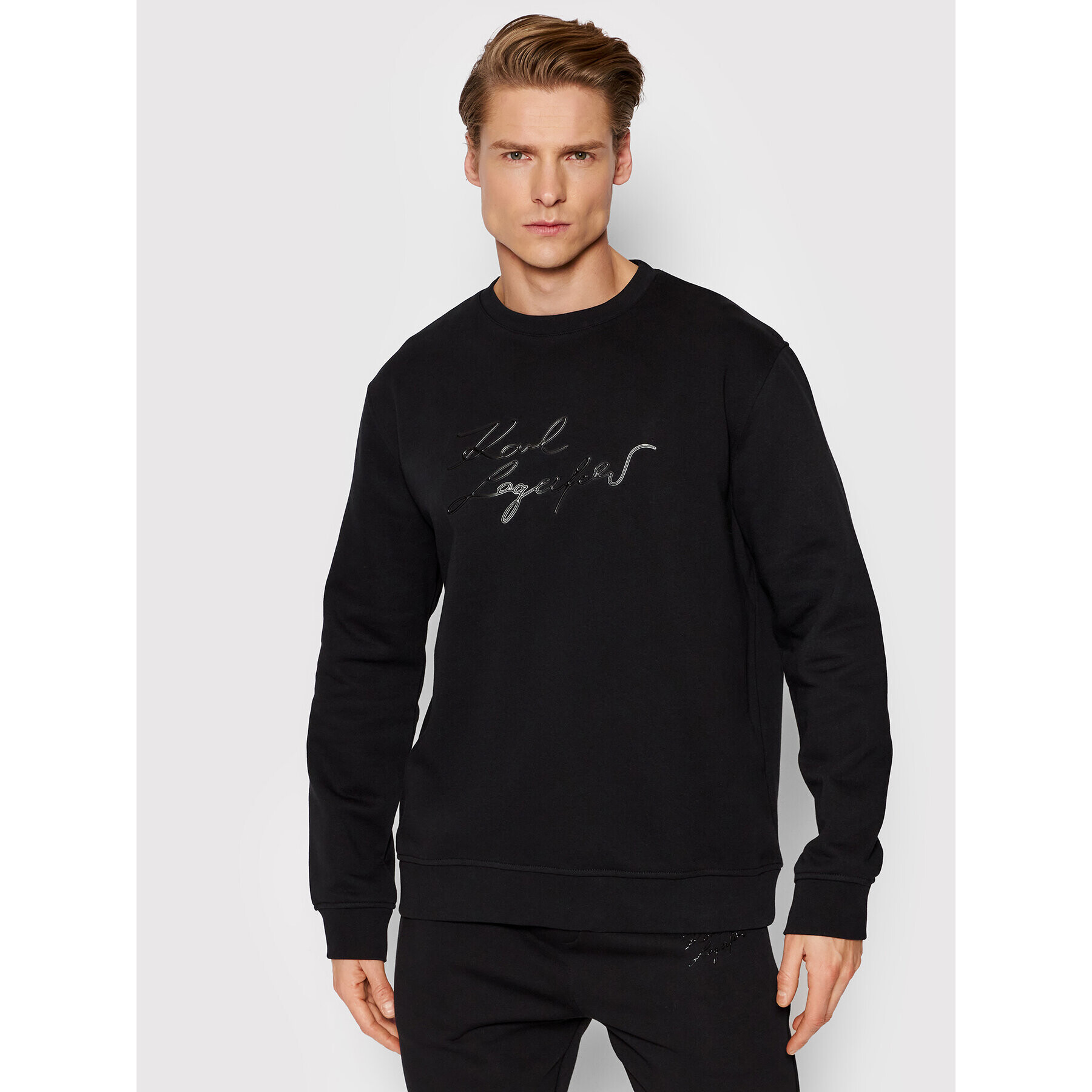 KARL LAGERFELD Pulóver Crew Neck 705403 521900 Fekete Regular Fit - Pepit.hu