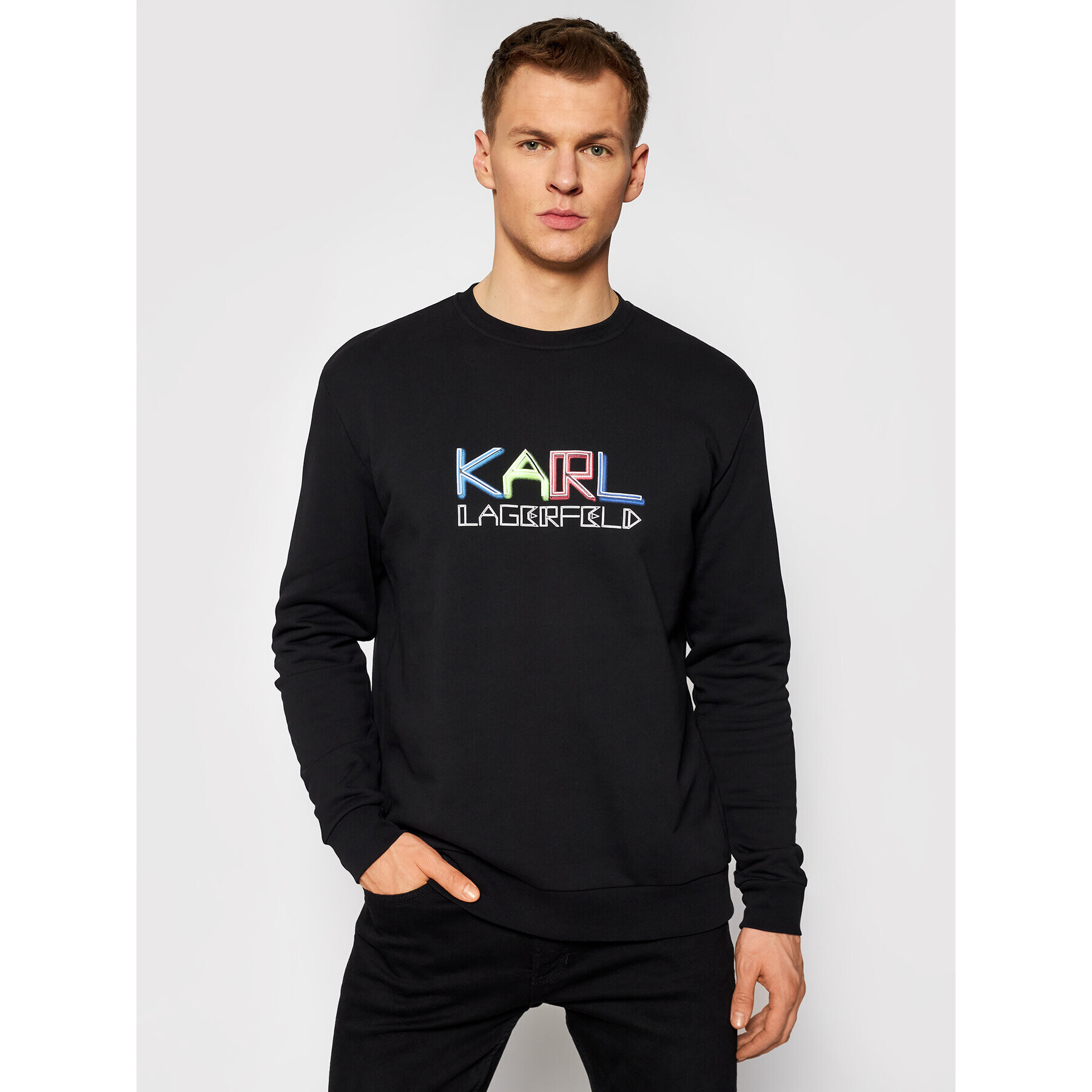 KARL LAGERFELD Pulóver Crewneck 705062 511940 Fekete Regular Fit - Pepit.hu