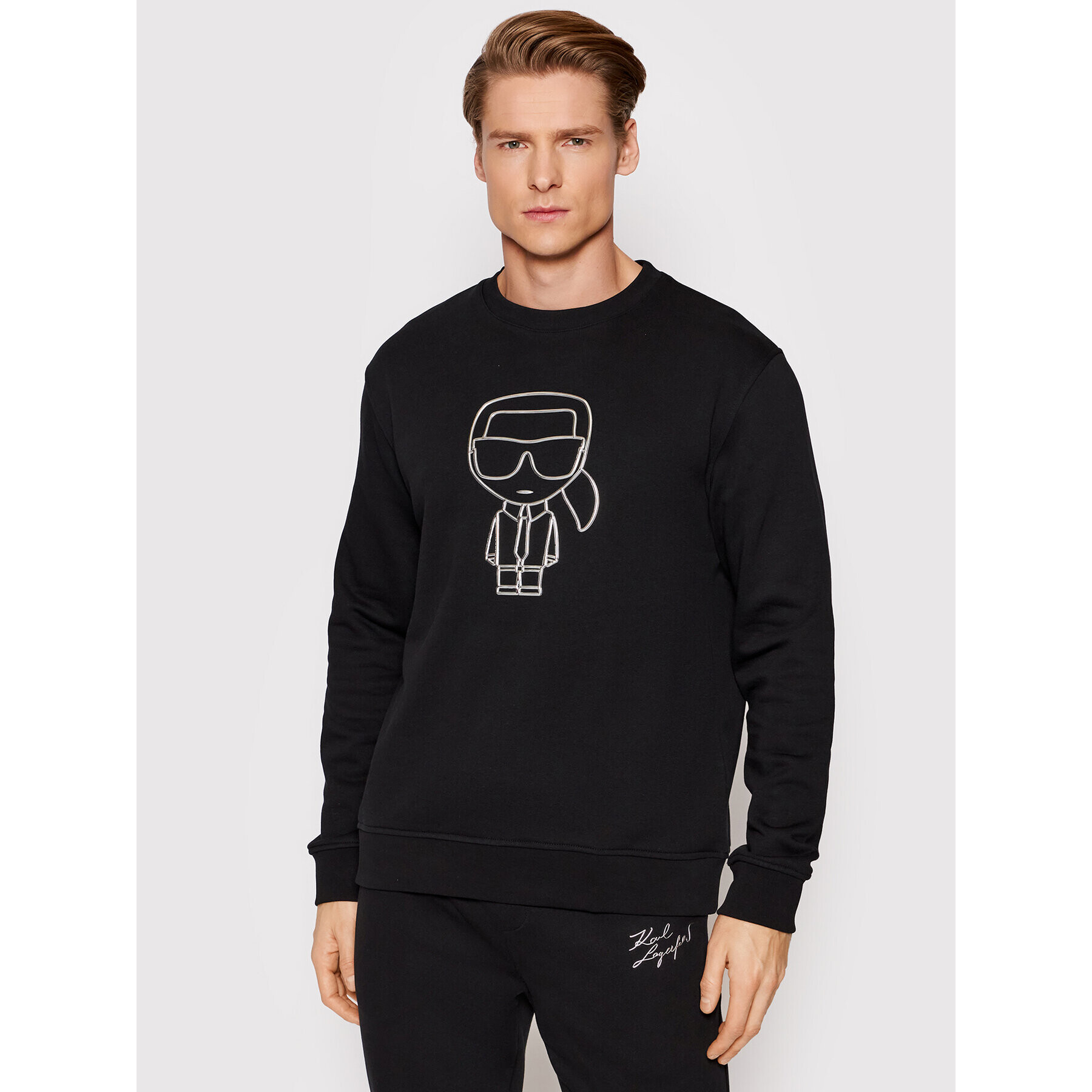 KARL LAGERFELD Pulóver Crewneck 705406 521900 Fekete Regular Fit - Pepit.hu