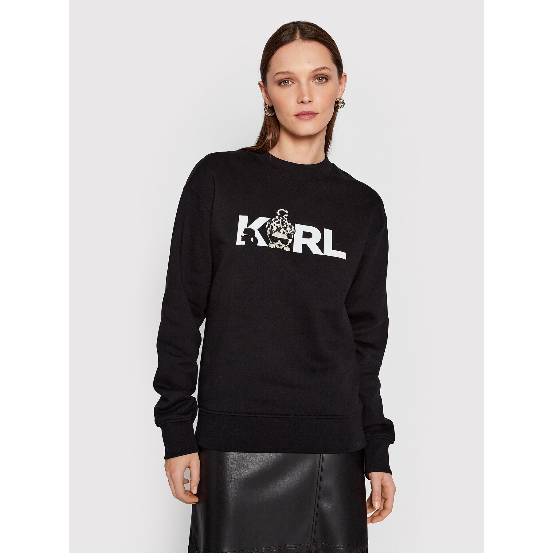 KARL LAGERFELD Pulóver Ikonik Animal 220W1882 Fekete Relaxed Fit - Pepit.hu