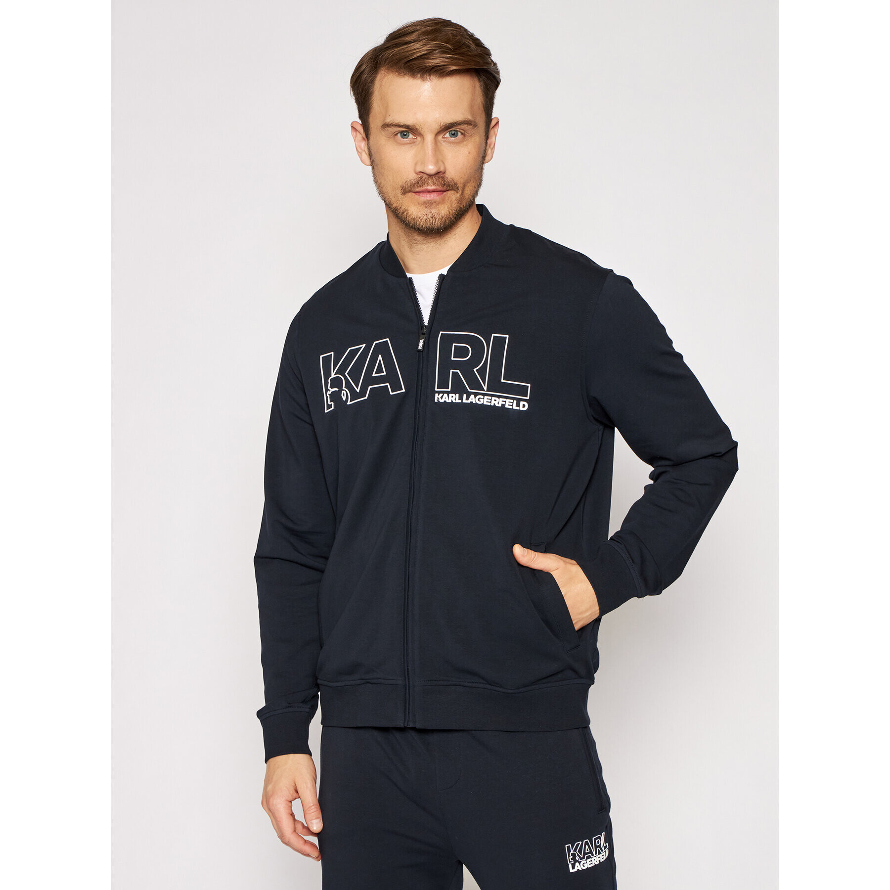 KARL LAGERFELD Pulóver Sweat Zip 705034 511902 Sötétkék Regular Fit - Pepit.hu