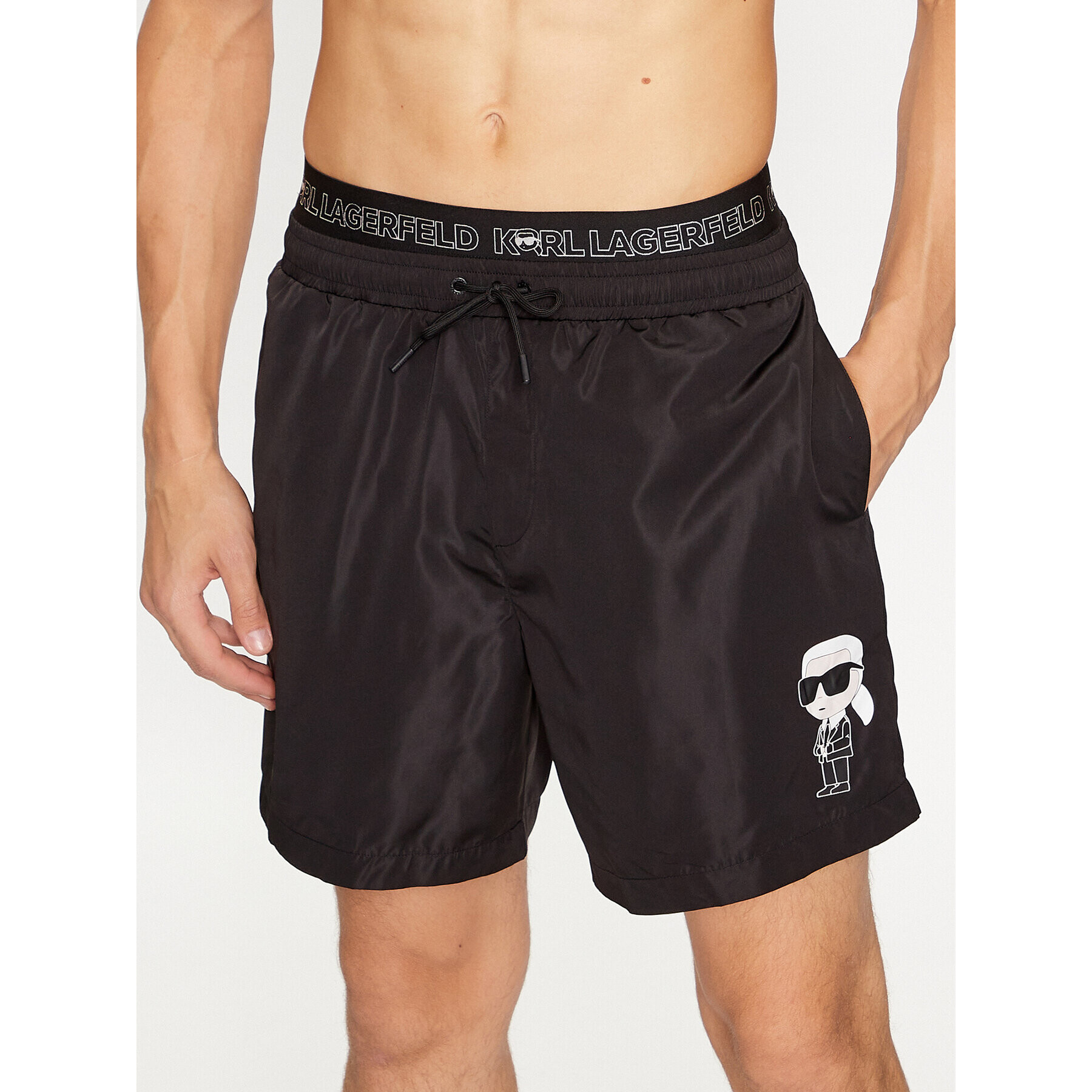 KARL LAGERFELD Strandnadrág Ikonik 2.0 Elastic Med Shorts 235M2213 Fekete Regular Fit - Pepit.hu