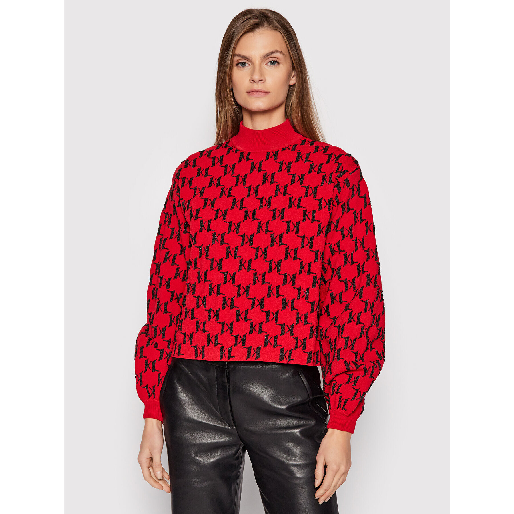 KARL LAGERFELD Sweater 3D Monogram 216W2000 Piros Regular Fit - Pepit.hu