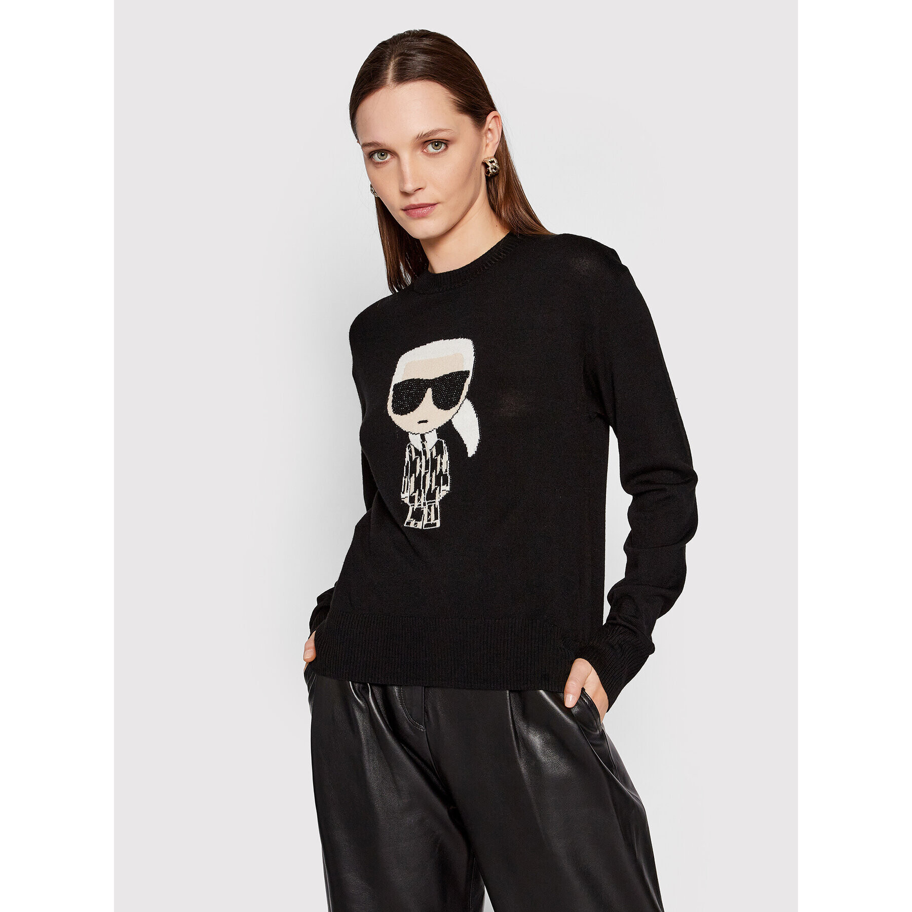 KARL LAGERFELD Sweater Ikonik Monogram 220W2021 Fekete Regular Fit - Pepit.hu