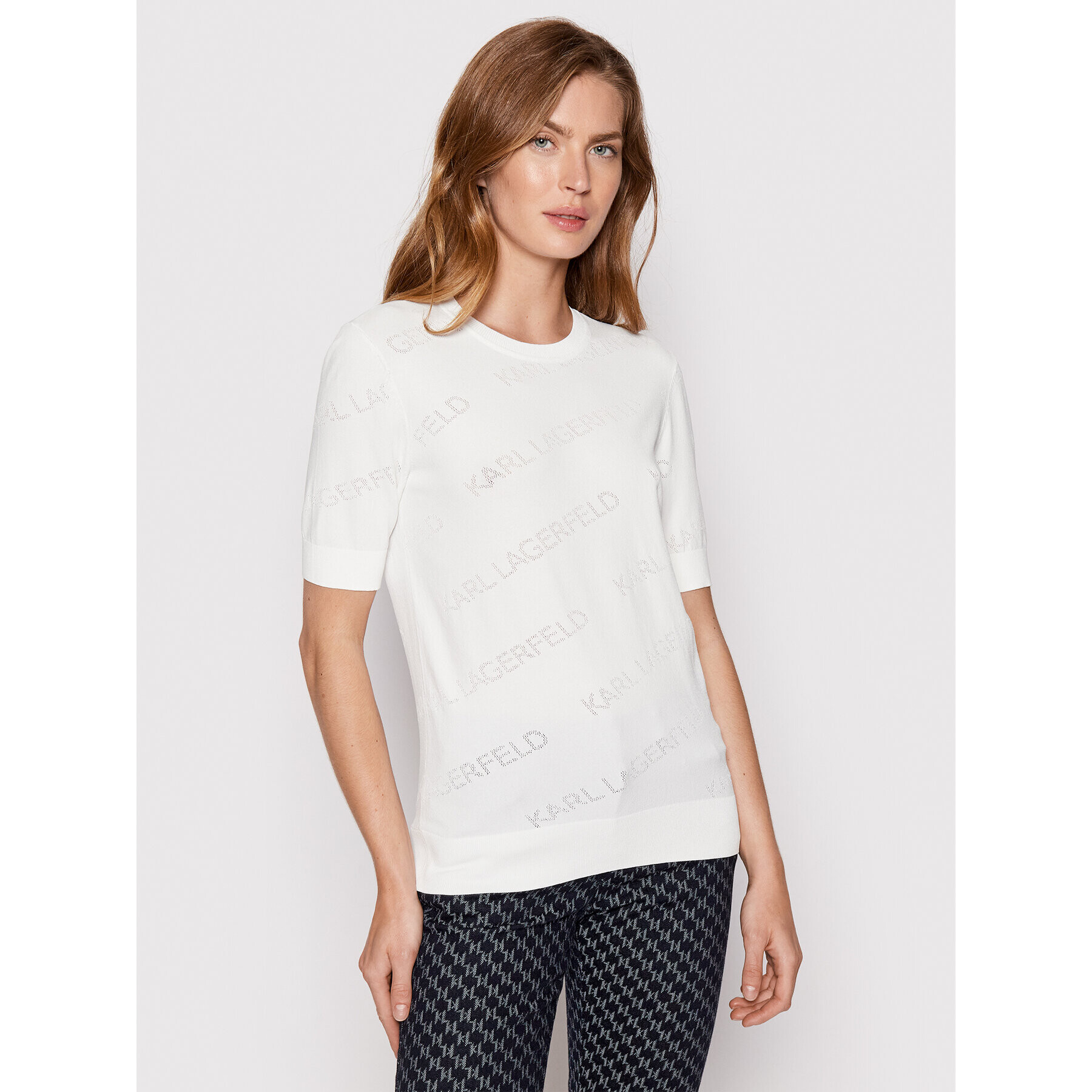 KARL LAGERFELD Sweater Pointelle 215W2000 Fehér Regular Fit - Pepit.hu