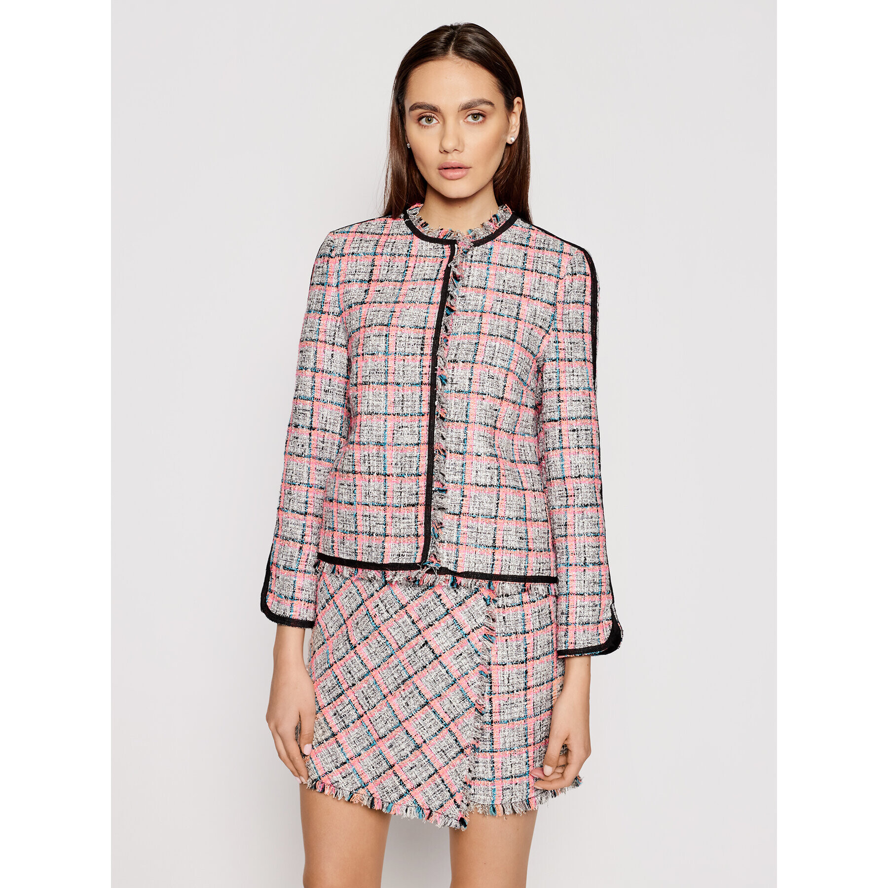 KARL LAGERFELD Zakó Summer Boucle 211W1402 Szürke Straight Fit - Pepit.hu