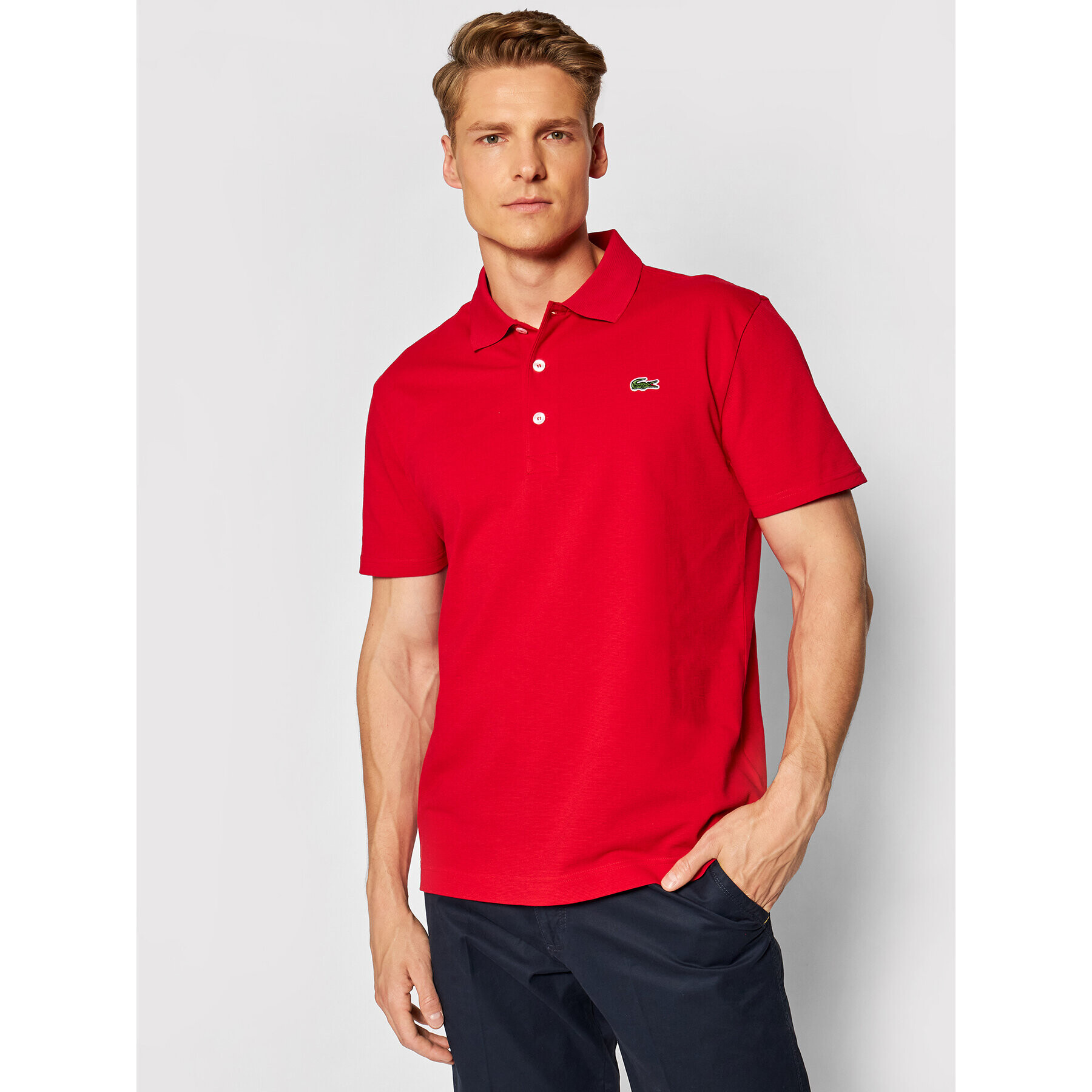 Lacoste Pólóing YH4801 Piros Slim Fit - Pepit.hu