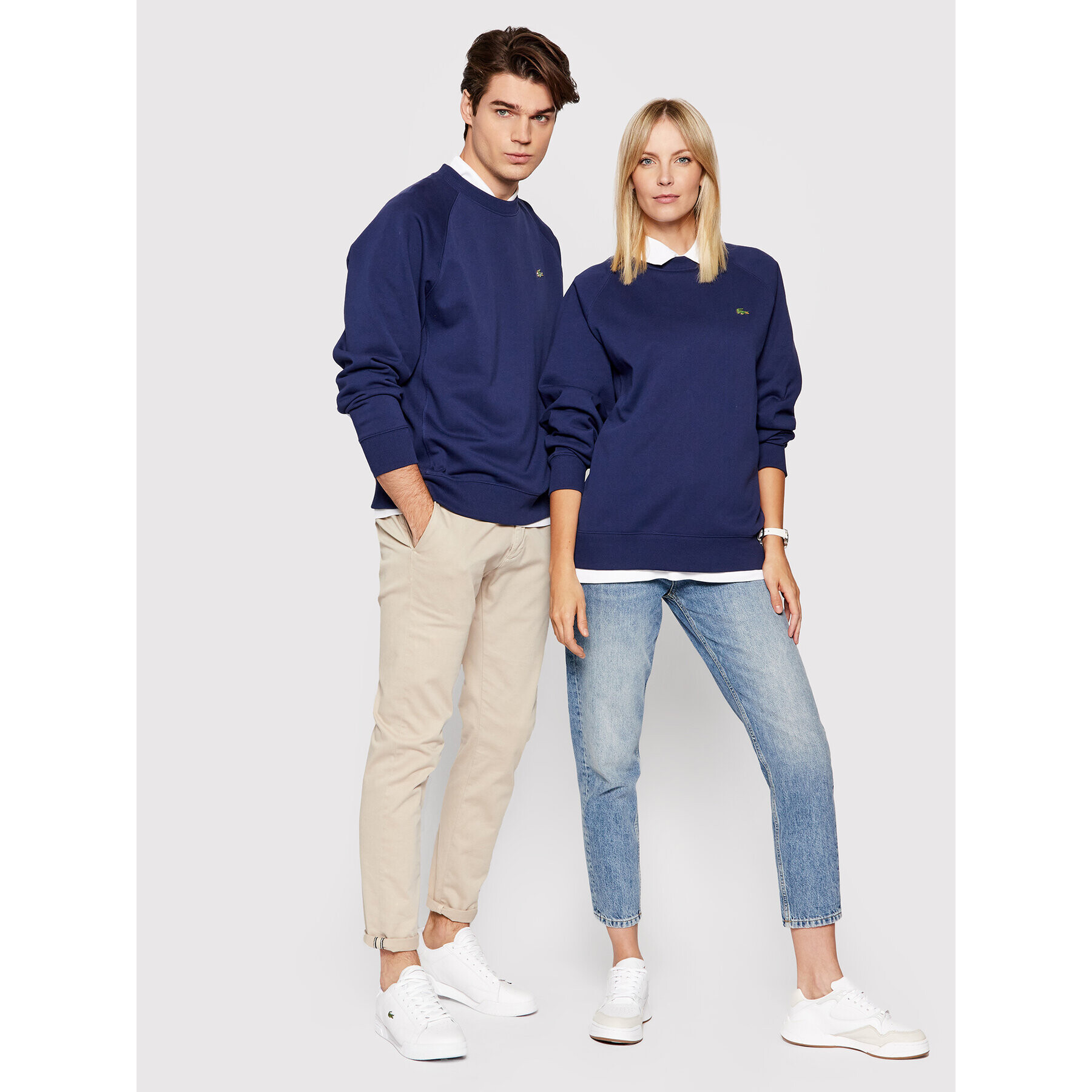 Lacoste Pulóver Unisex SH9174 Sötétkék Loose Fit - Pepit.hu