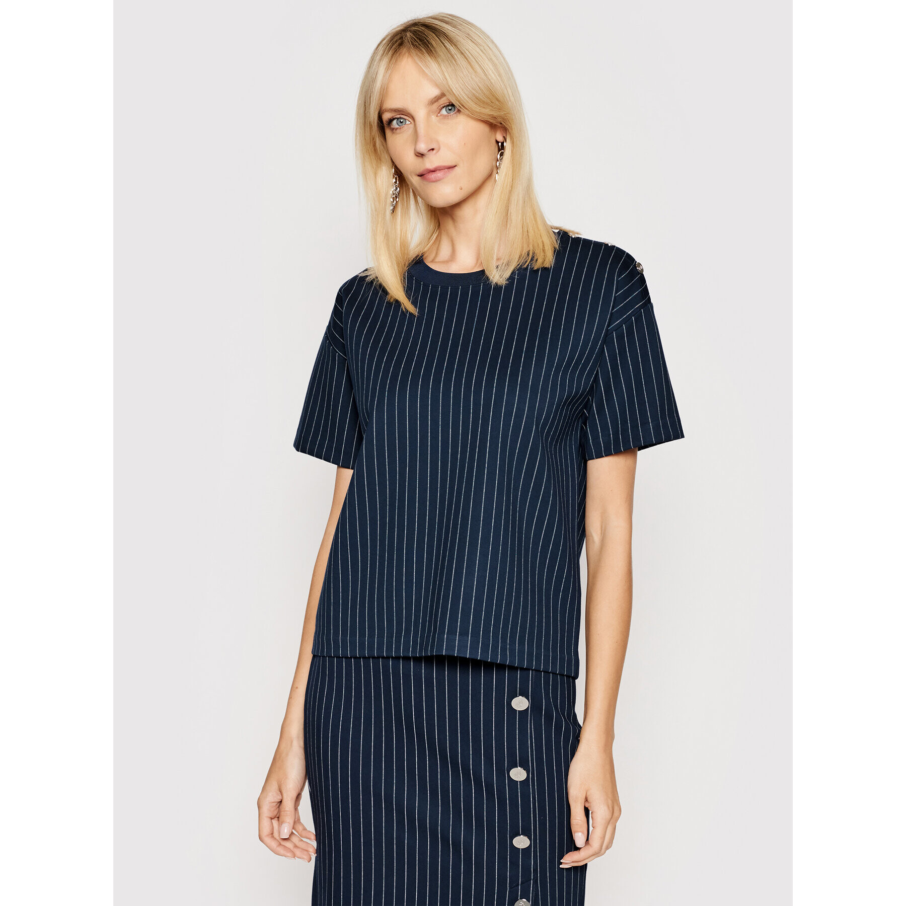 Lauren Ralph Lauren Póló Pinstripe Ponte 200831510001 Sötétkék Straight Fit - Pepit.hu