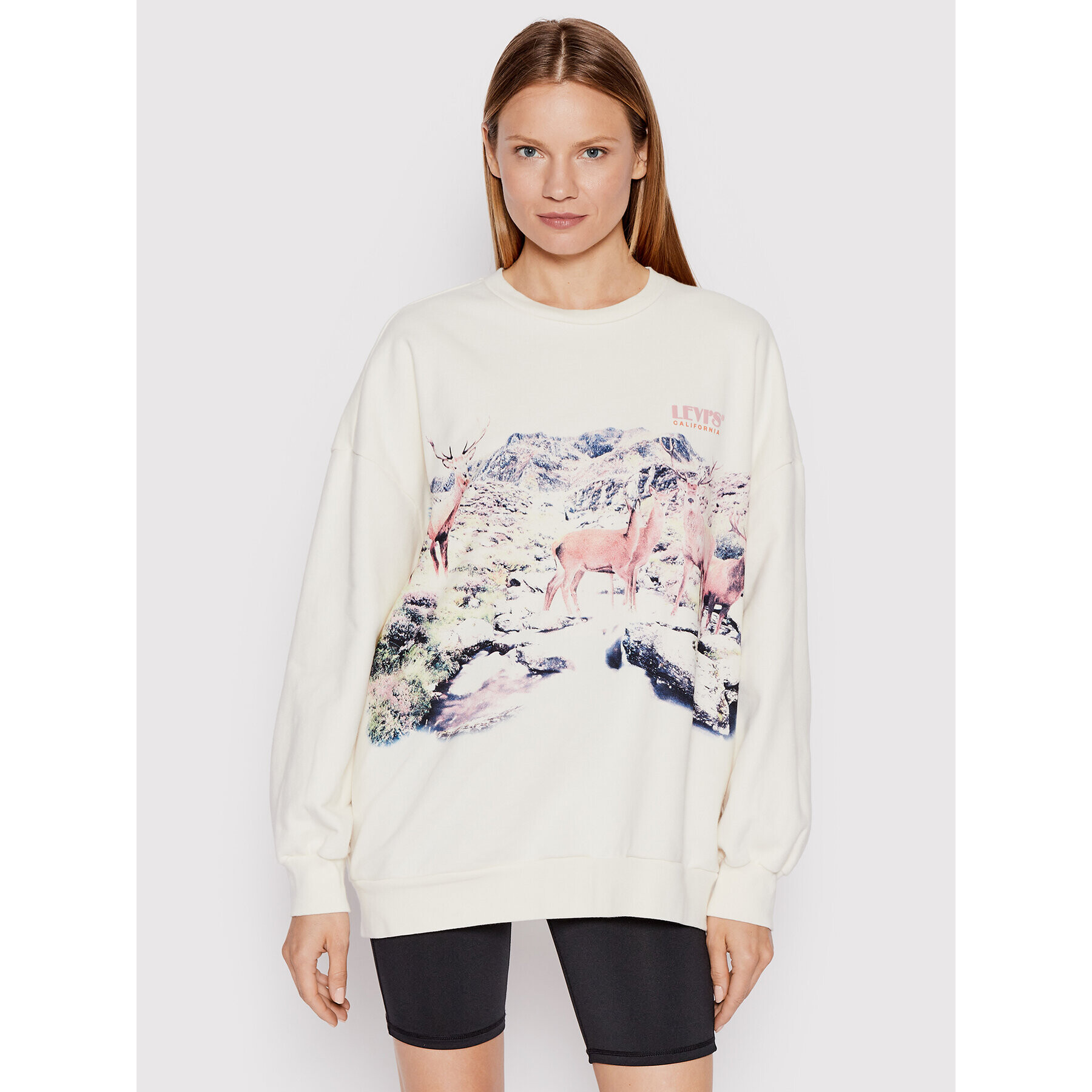 Levi's® Pulóver Graphic Prism Crewneck A0888-0038 Bézs Oversize - Pepit.hu