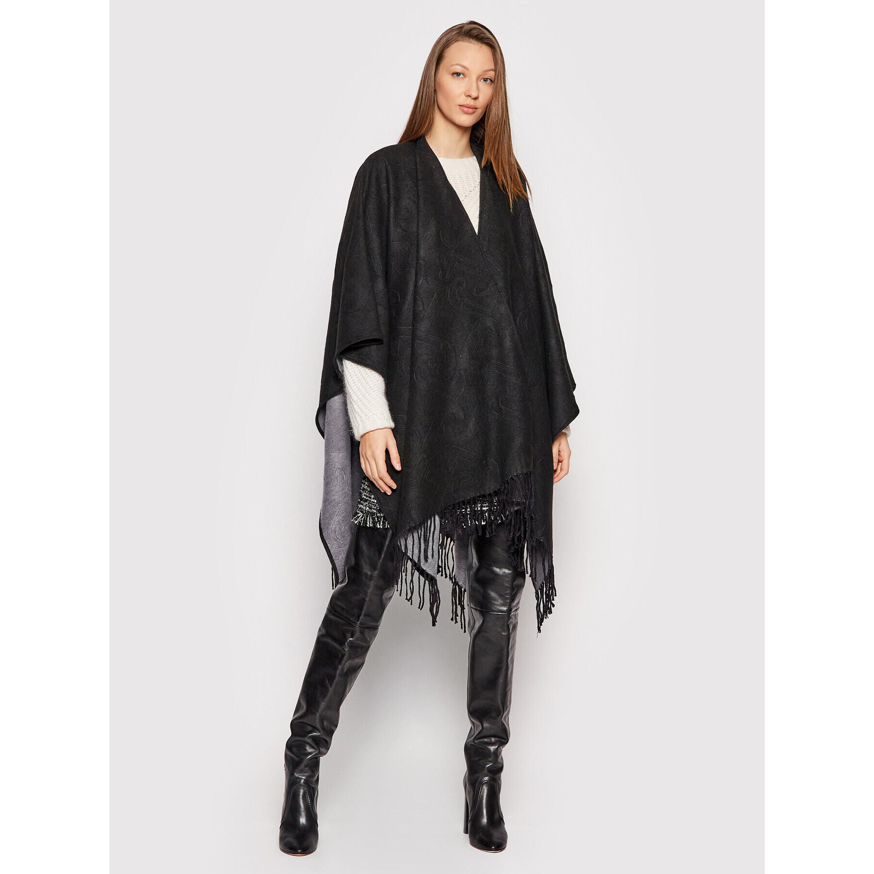 Liu Jo Poncsó Poncho Double Embo 3F1050 T0300 Fekete Regular Fit - Pepit.hu