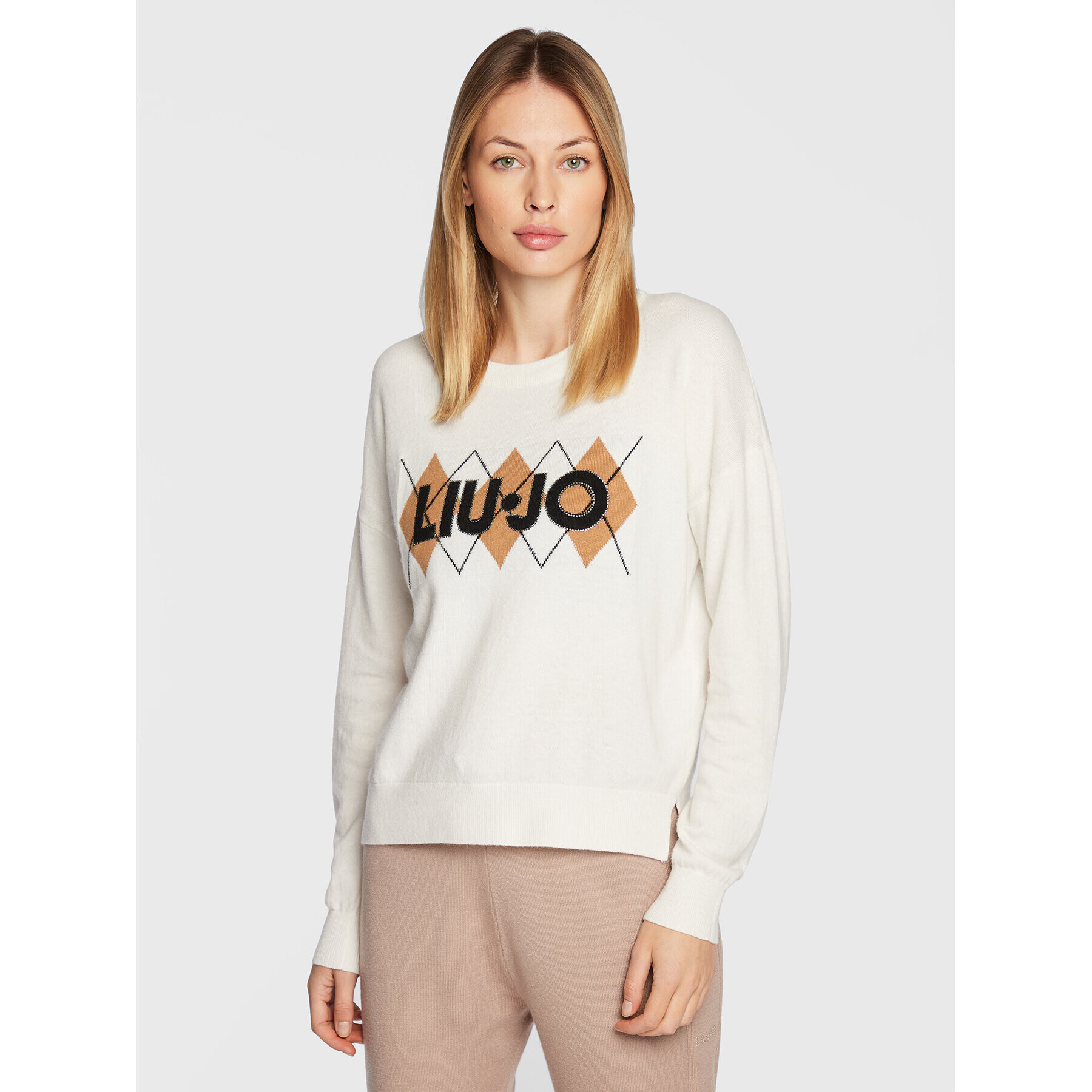 Liu Jo Sweater WF2451 MS14G Ekru Regular Fit - Pepit.hu