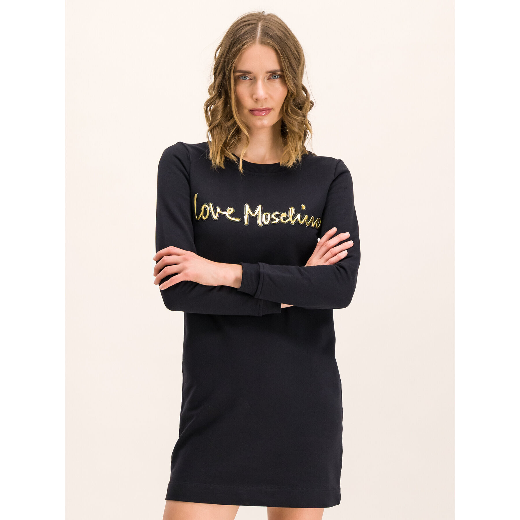 LOVE MOSCHINO Kötött ruha W584709M 4068 Fekete Slim Fit - Pepit.hu