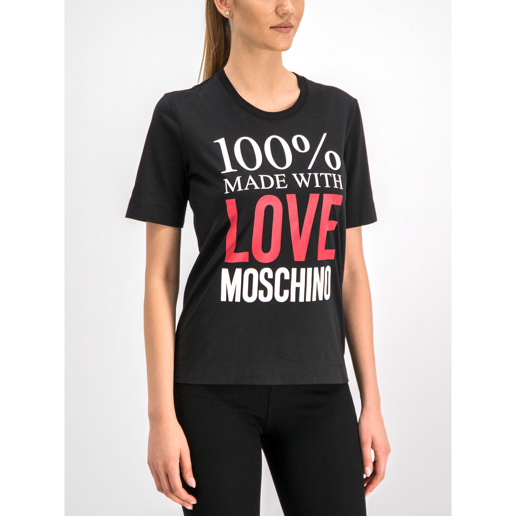 LOVE MOSCHINO Póló W4F151IM3517 Fekete Regular Fit - Pepit.hu