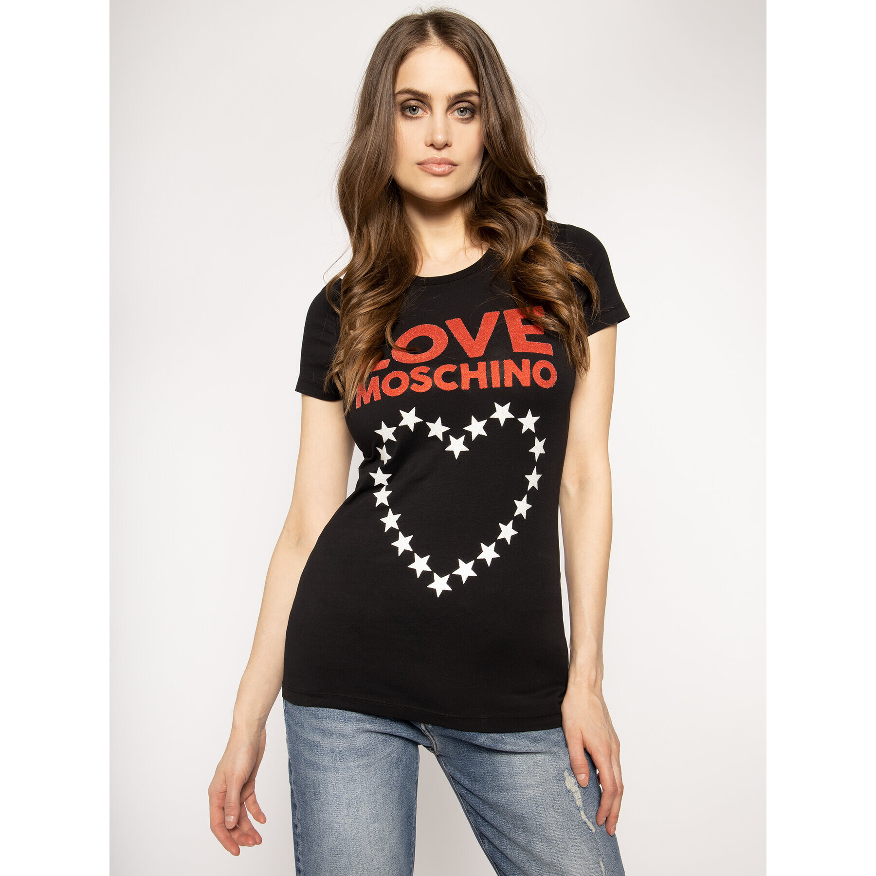 LOVE MOSCHINO Póló W4F7356E 1698 Fekete Regular Fit - Pepit.hu