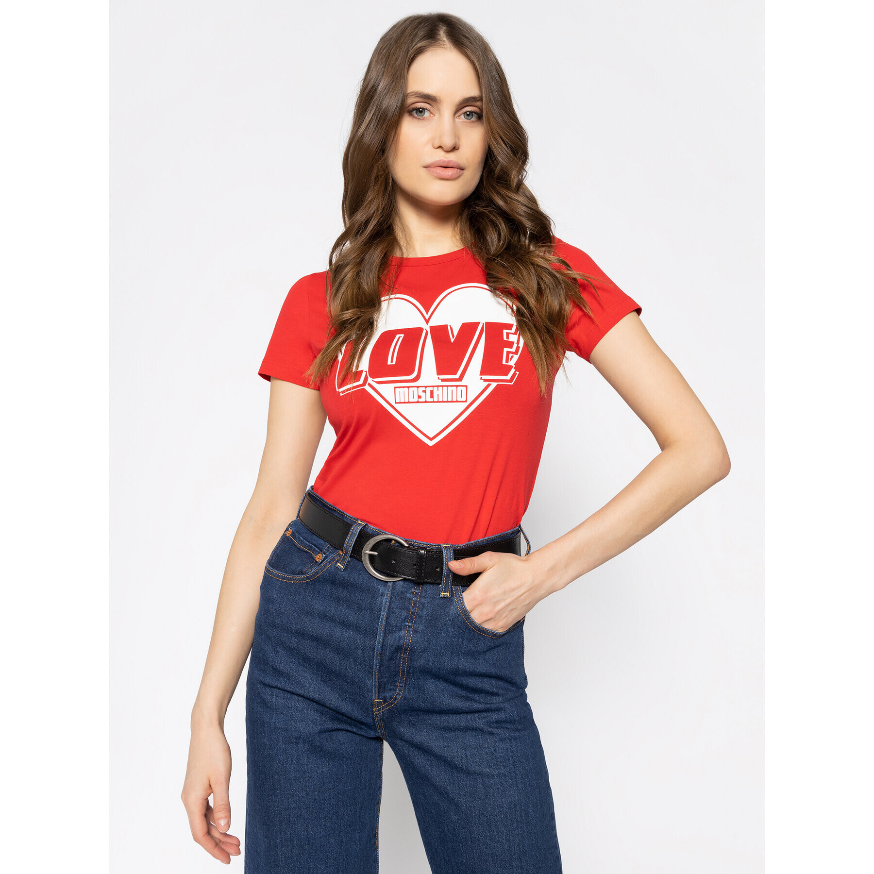 LOVE MOSCHINO Póló W4F7357E 1698 Piros Regular Fit - Pepit.hu