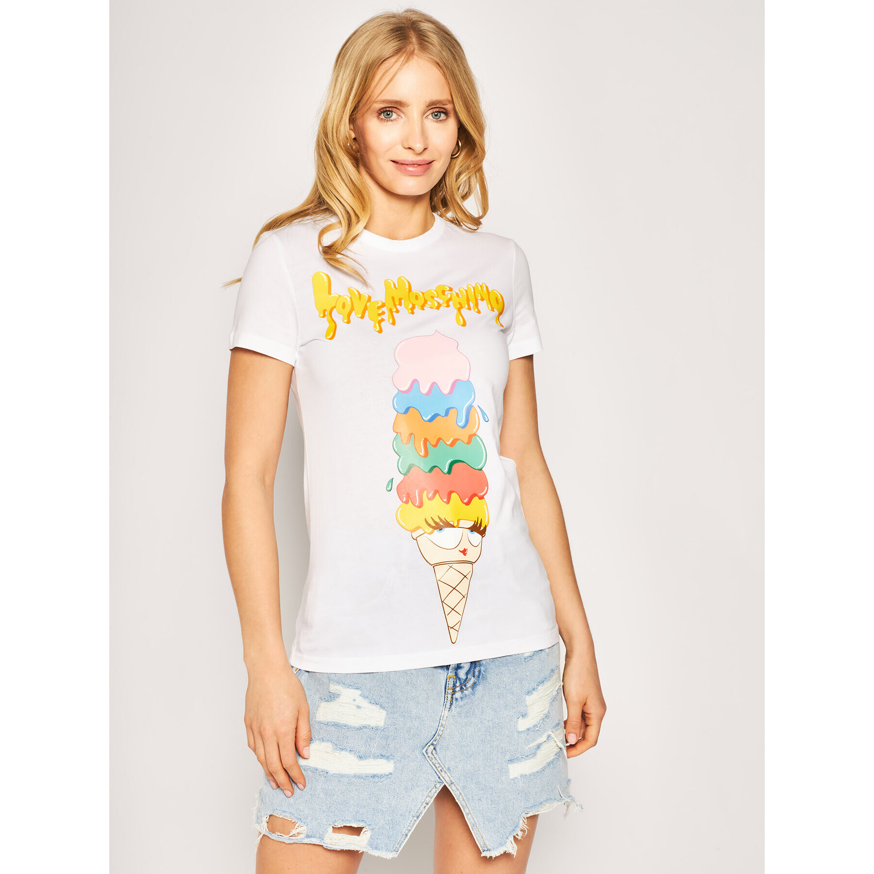 LOVE MOSCHINO Póló W4F7366M 3876 Fehér Slim Fit - Pepit.hu