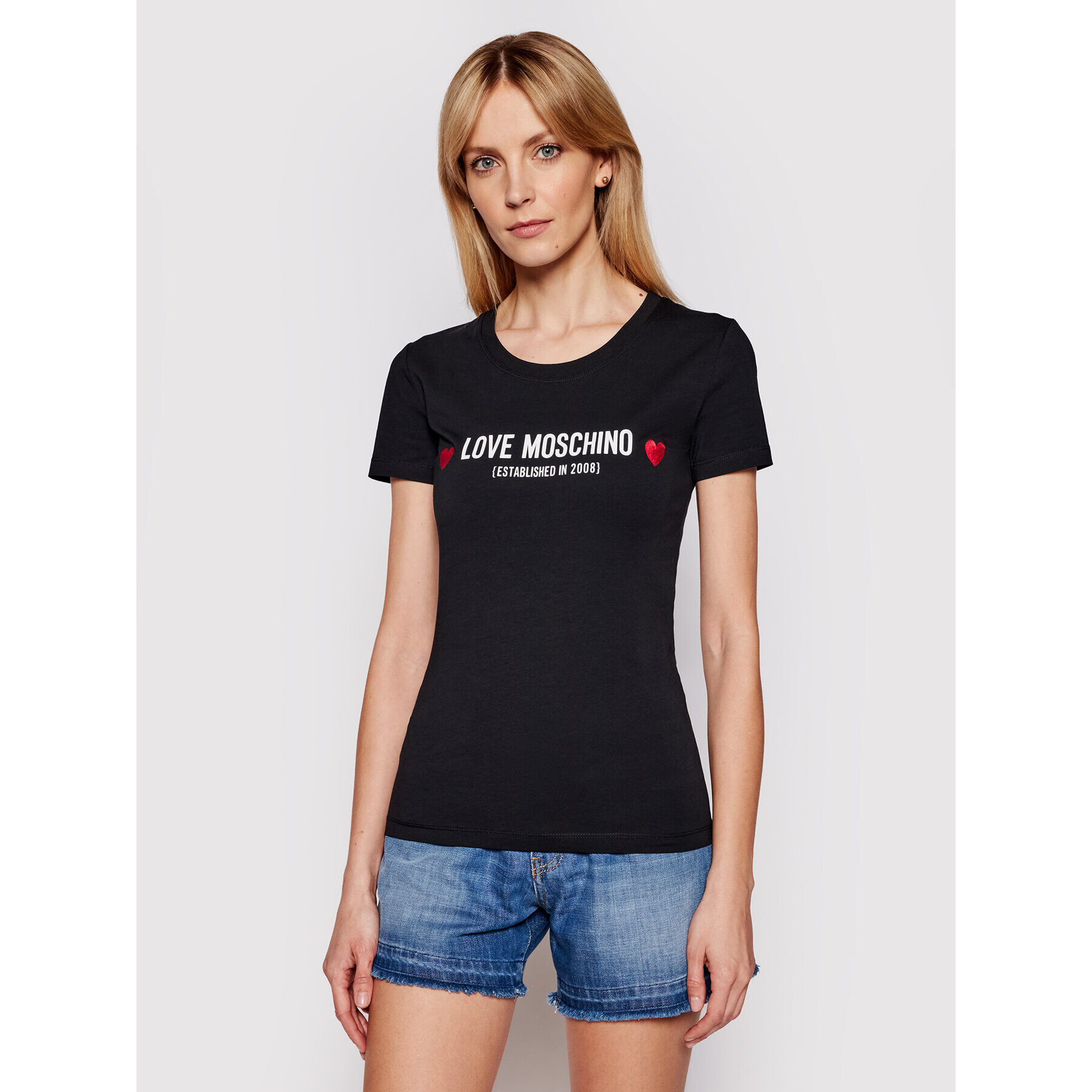 LOVE MOSCHINO Póló W4H1904E 1951 Fekete Slim Fit - Pepit.hu