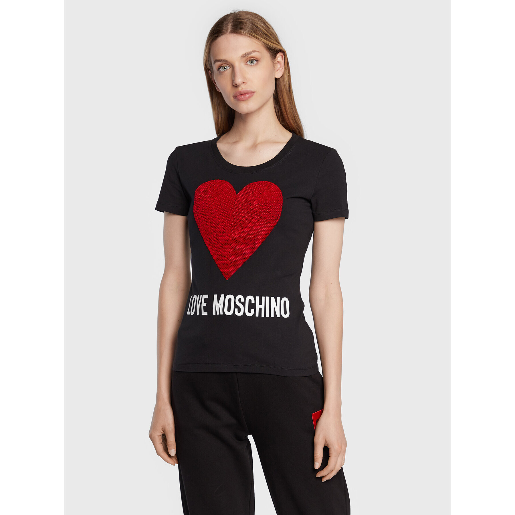 LOVE MOSCHINO Póló W4H1932E 1951 Fekete Slim Fit - Pepit.hu