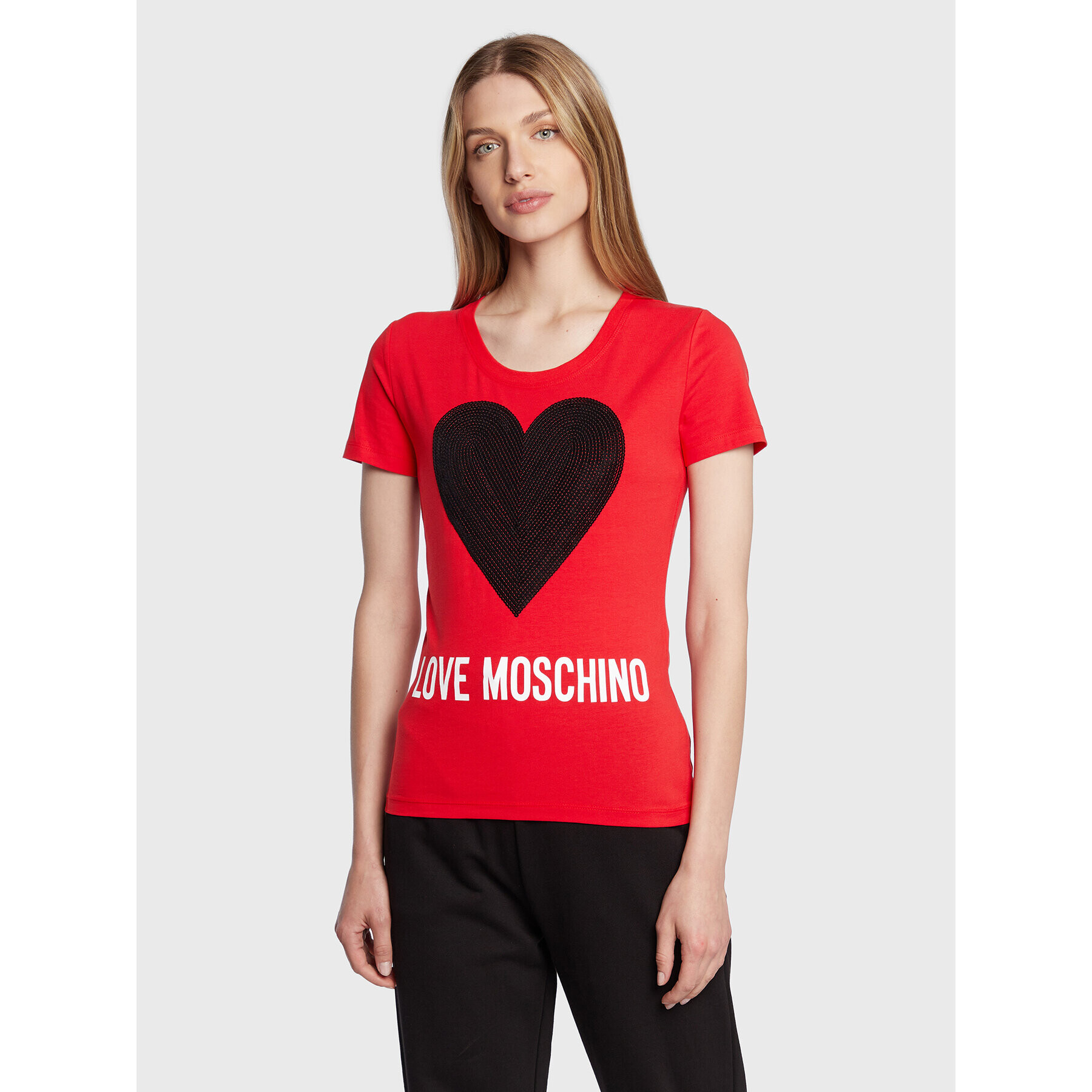 LOVE MOSCHINO Póló W4H1932E 1951 Piros Slim Fit - Pepit.hu