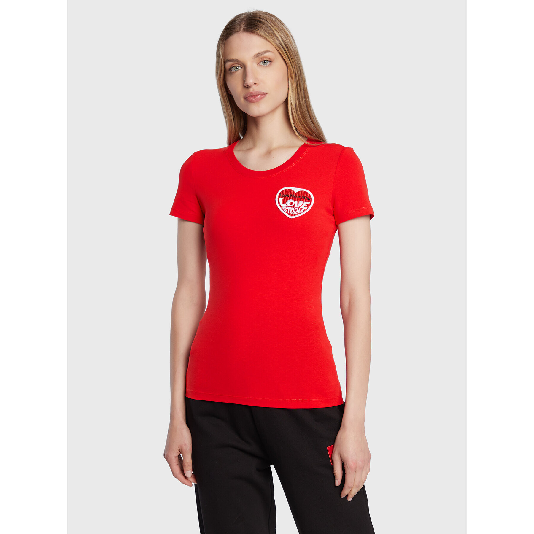 LOVE MOSCHINO Póló W4H1980E 1951 Piros Slim Fit - Pepit.hu