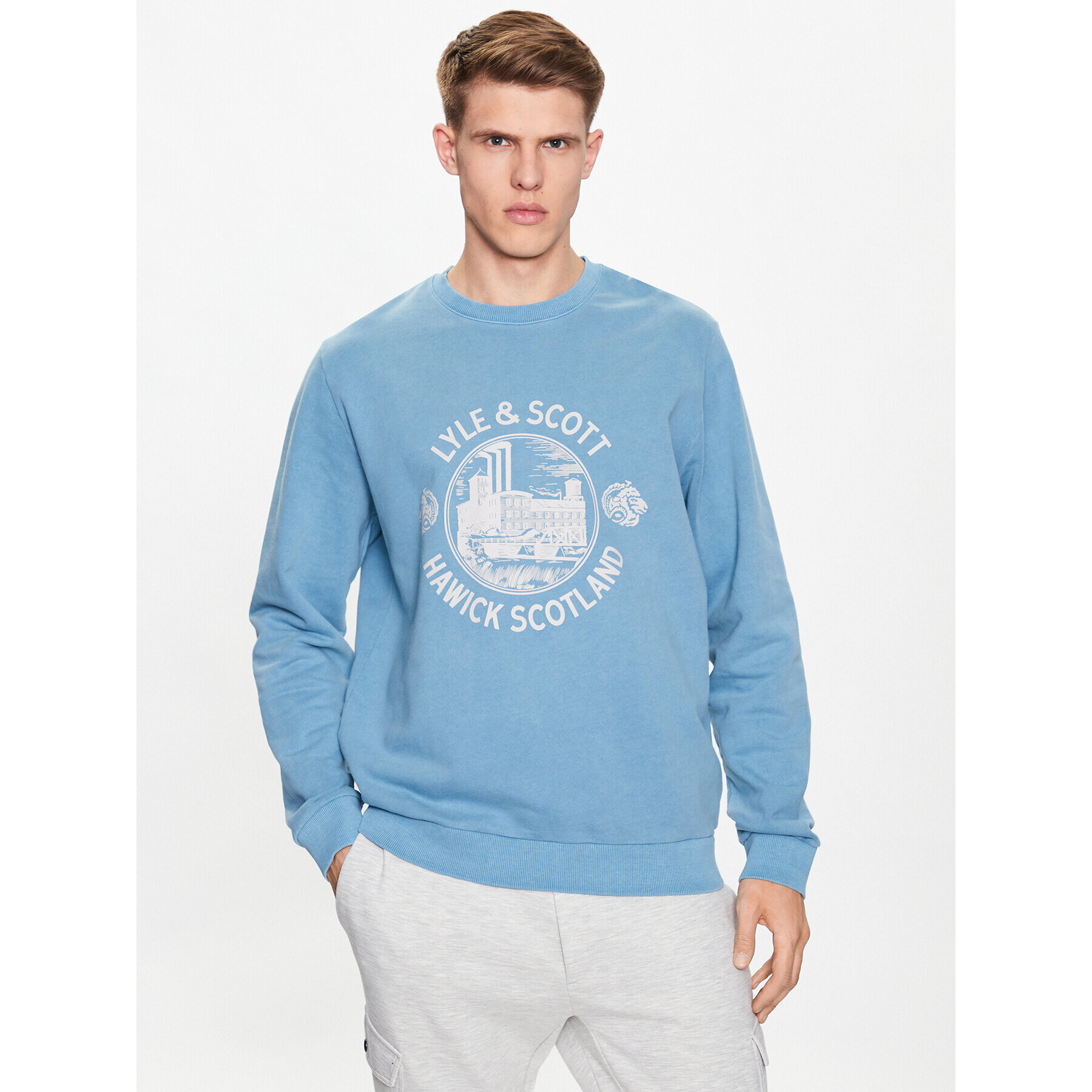 Lyle & Scott Pulóver Hawick Print Crew Neck ML1803V Kék Regular Fit - Pepit.hu