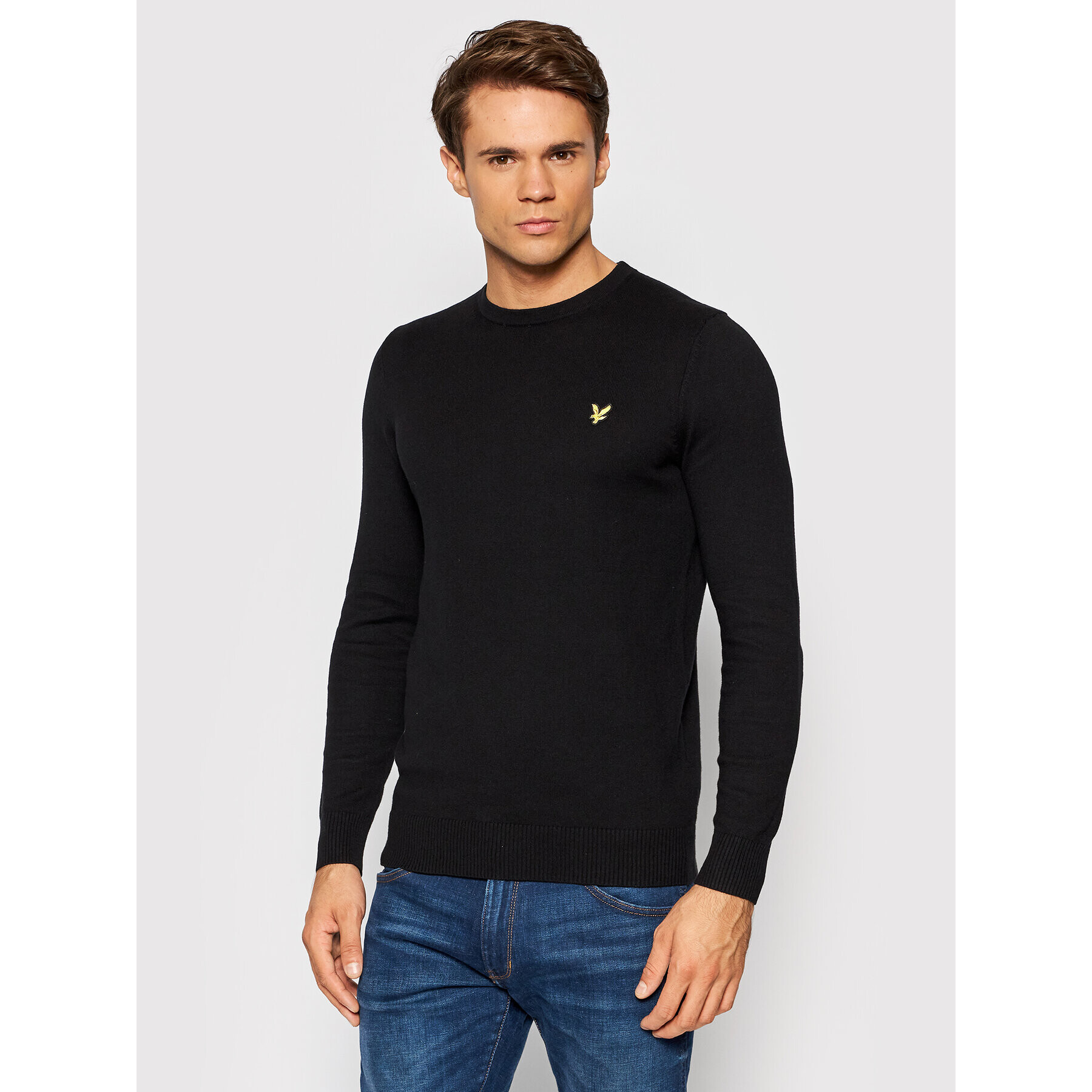 Lyle & Scott Sweater Crew KN400VC Fekete Regular Fit - Pepit.hu