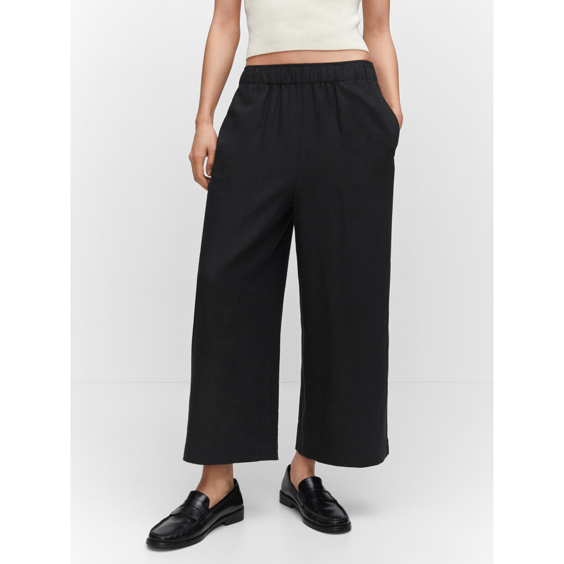 Mango Culotte nadrág Linovis 57081179 Fekete Cropped Fit - Pepit.hu