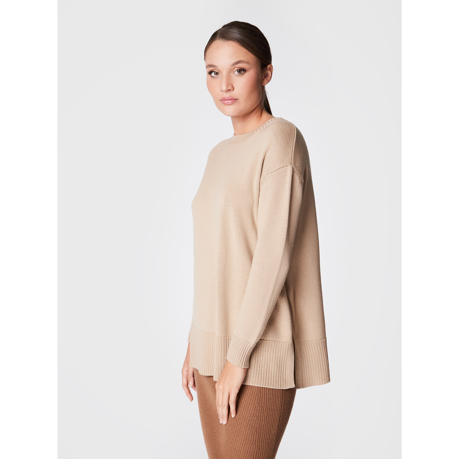 Max Mara Leisure Sweater Veloce 33660526 Bézs Relaxed Fit - Pepit.hu