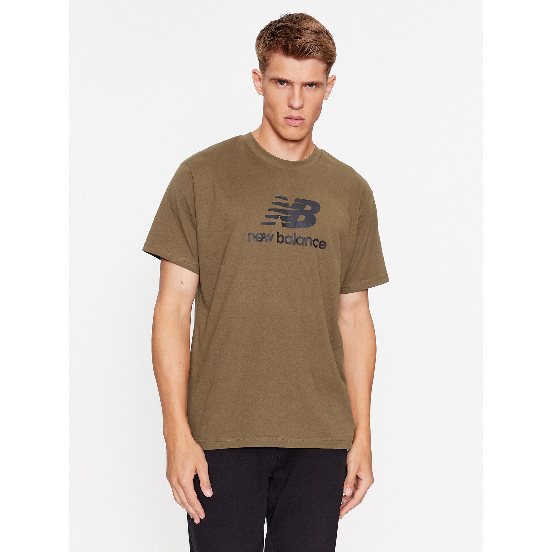 New Balance Póló Essentials Stacked Logo Cotton Jersey Short Sleeve T-shirt MT31541 Barna Regular Fit - Pepit.hu