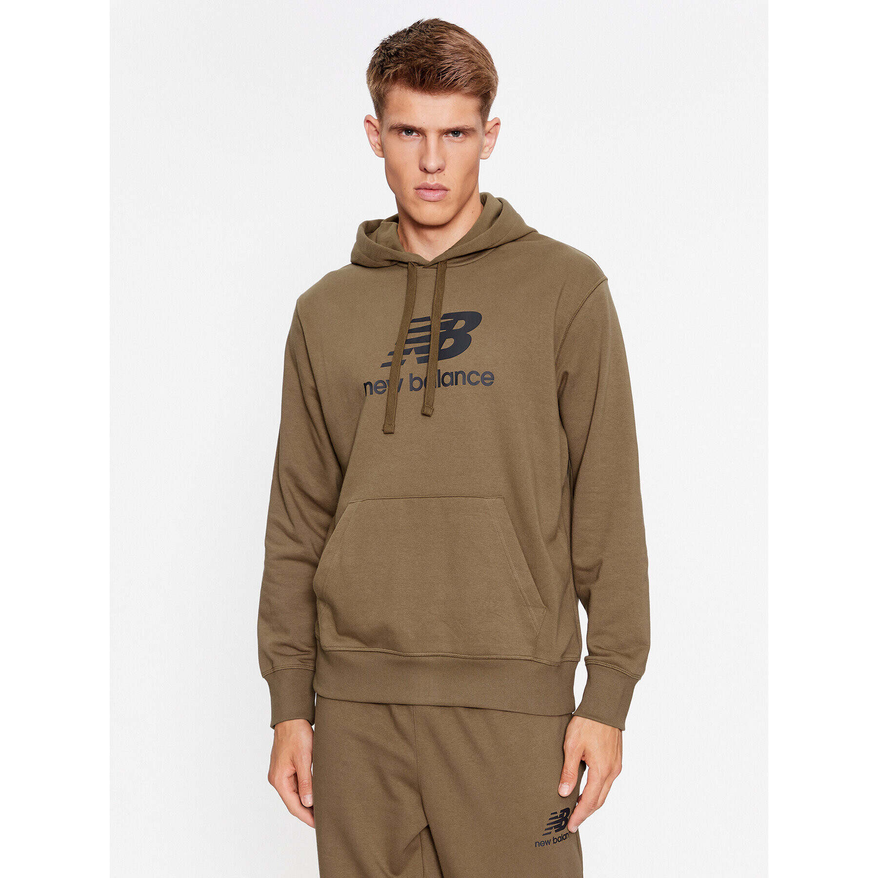 New Balance Pulóver Essentials Stacked Logo French Terry Hoodie MT31537 Barna Regular Fit - Pepit.hu