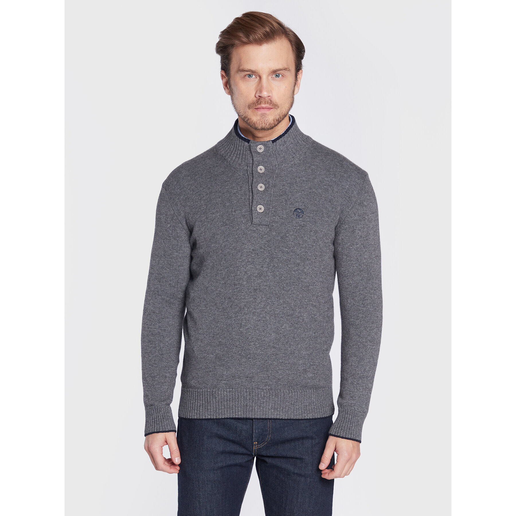 North Sails Sweater Half Button 699515 Szürke Regular Fit - Pepit.hu