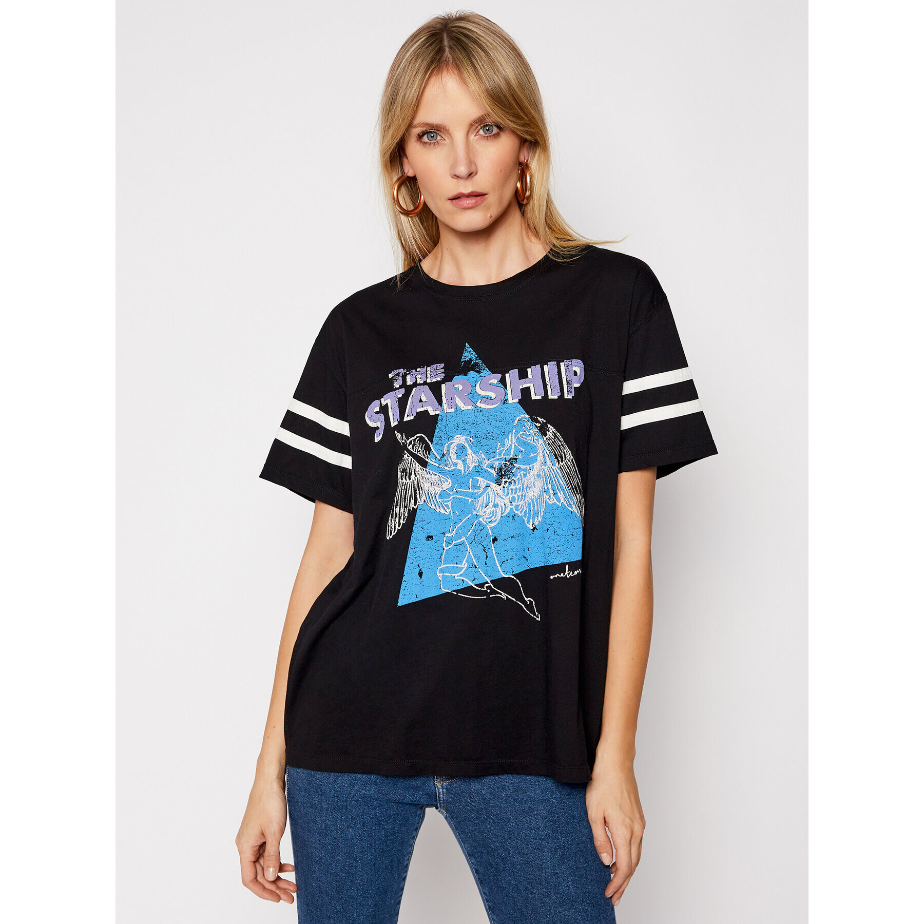 One Teaspoon Póló Starship Boyfriend Sports Stripe Tee 23896 Fekete Boyfriend Fit - Pepit.hu