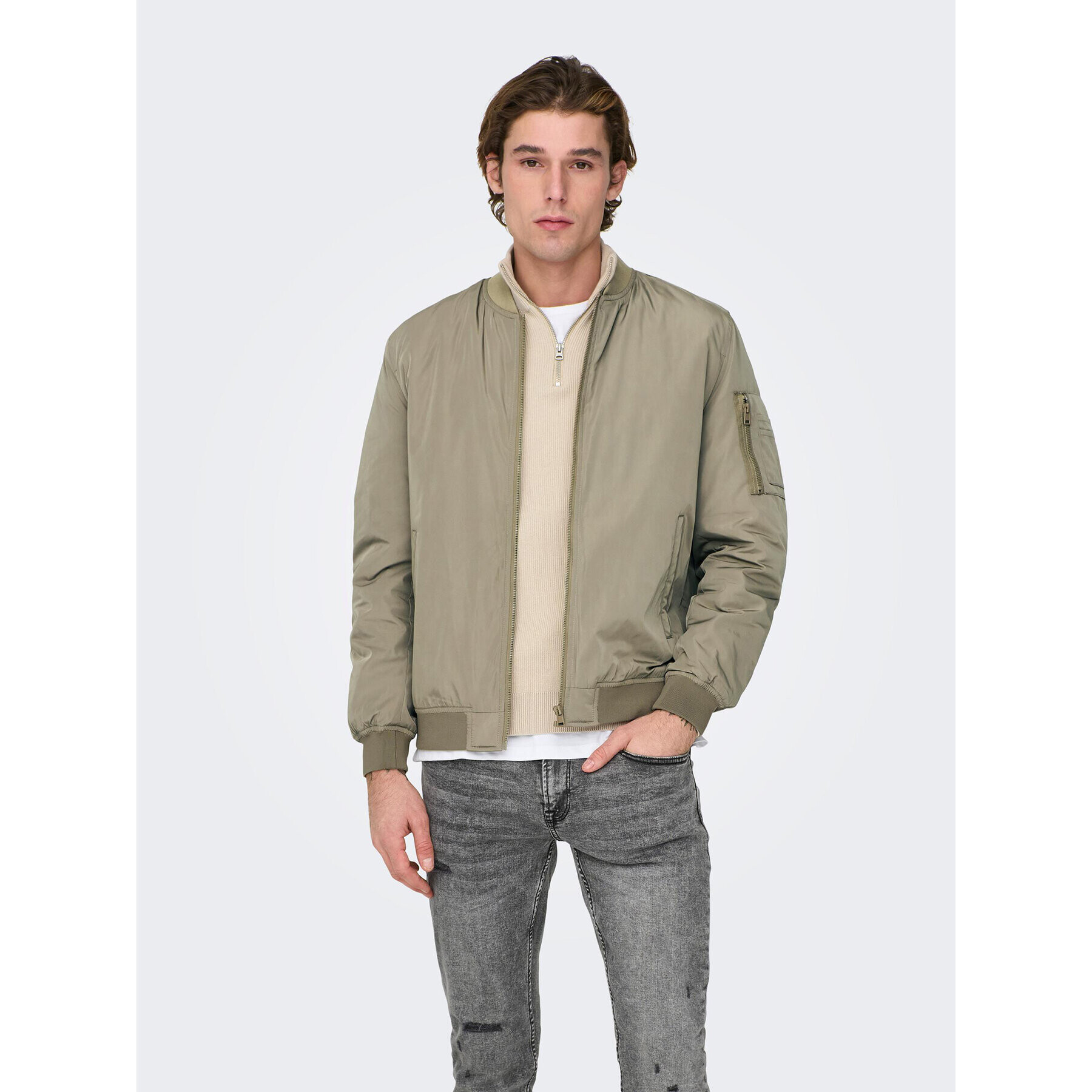 Only & Sons Bomber dzseki Joshua 22023287 Bézs Regular Fit - Pepit.hu