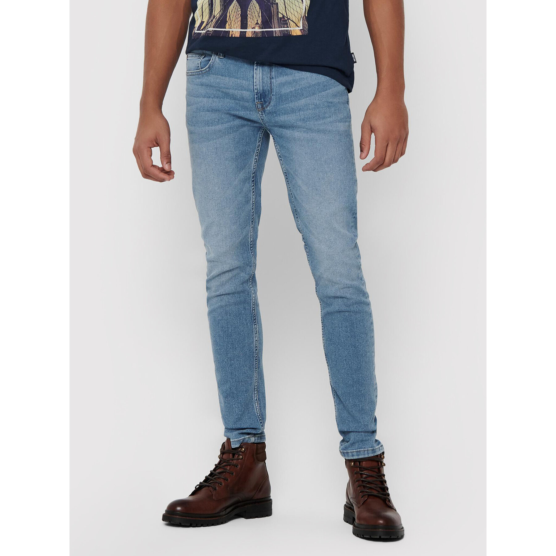 Only & Sons Farmer Warp 22015149 Kék Skinny Fit - Pepit.hu