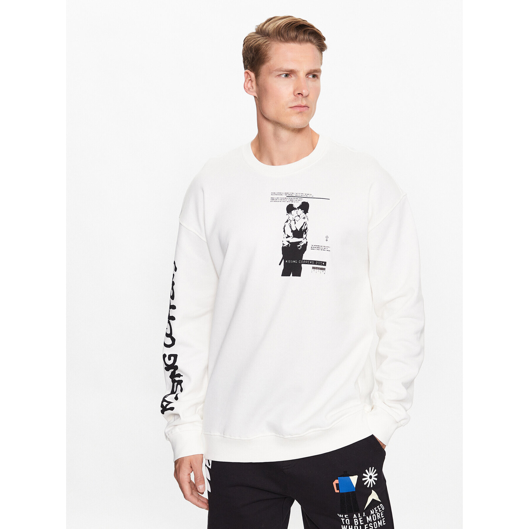 Only & Sons Pulóver Banksy 22024751 Fehér Relaxed Fit - Pepit.hu