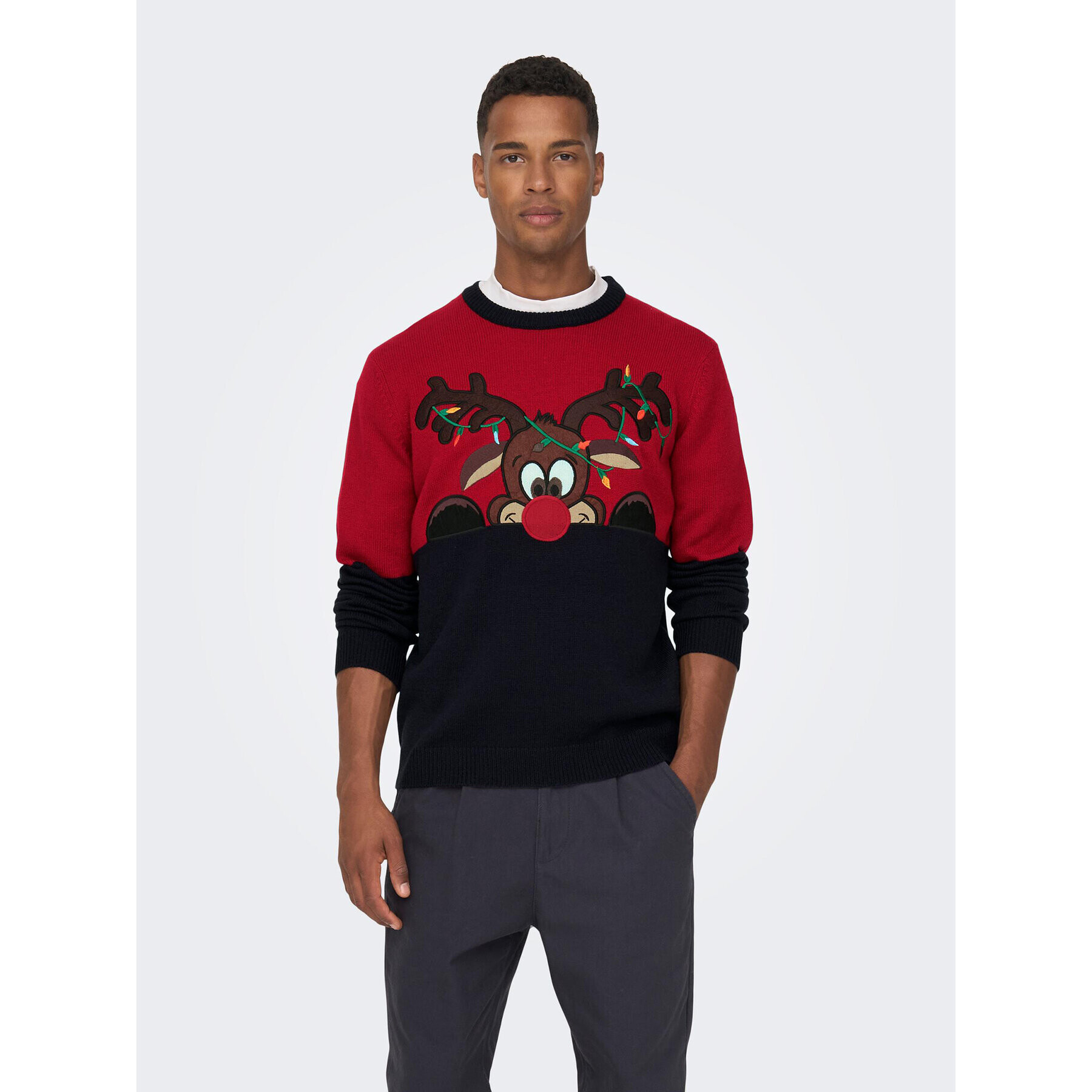 Only & Sons Sweater Xmas 22023346 Piros Regular Fit - Pepit.hu